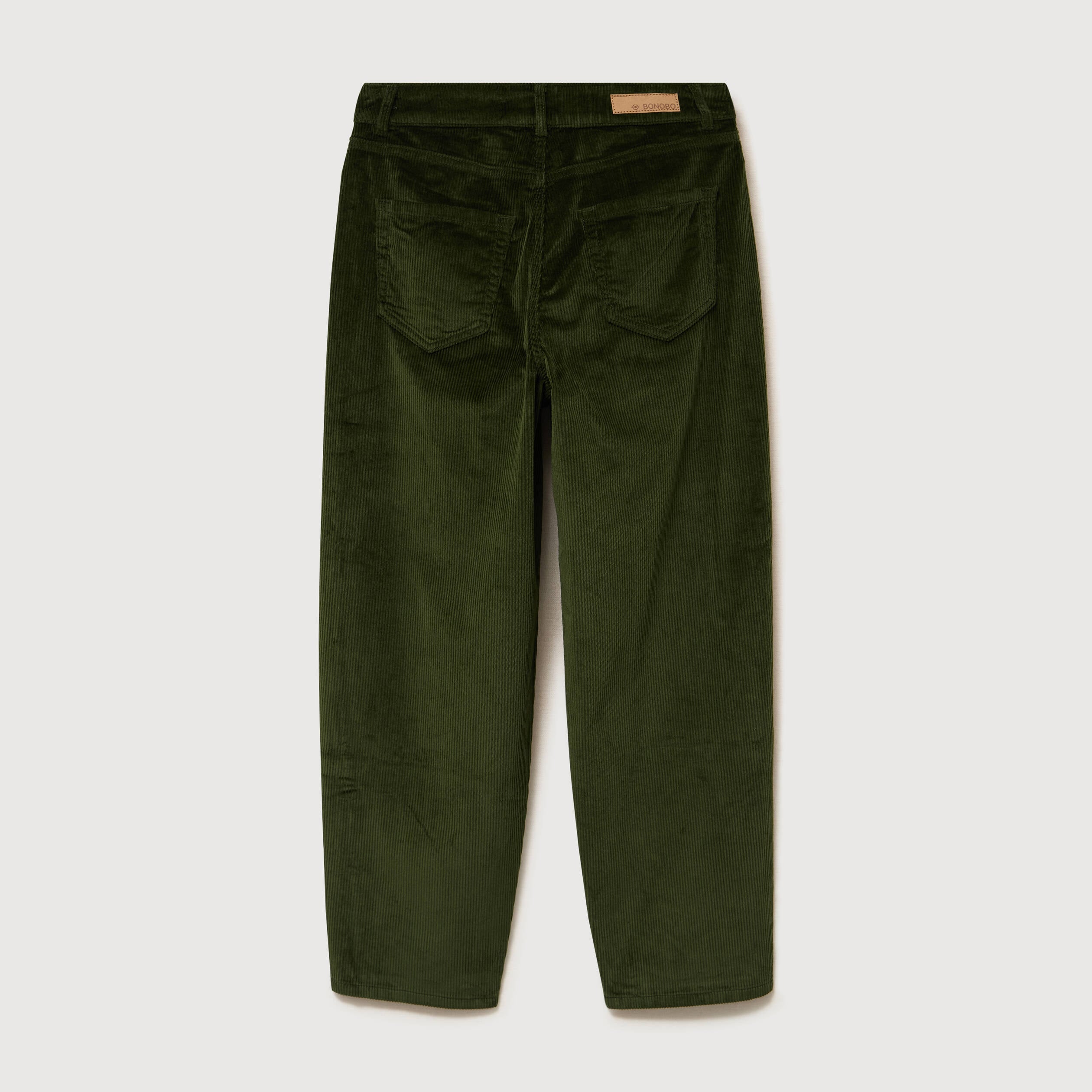 Pantalon barrel taille haute velours vert fonc&eacute; femme