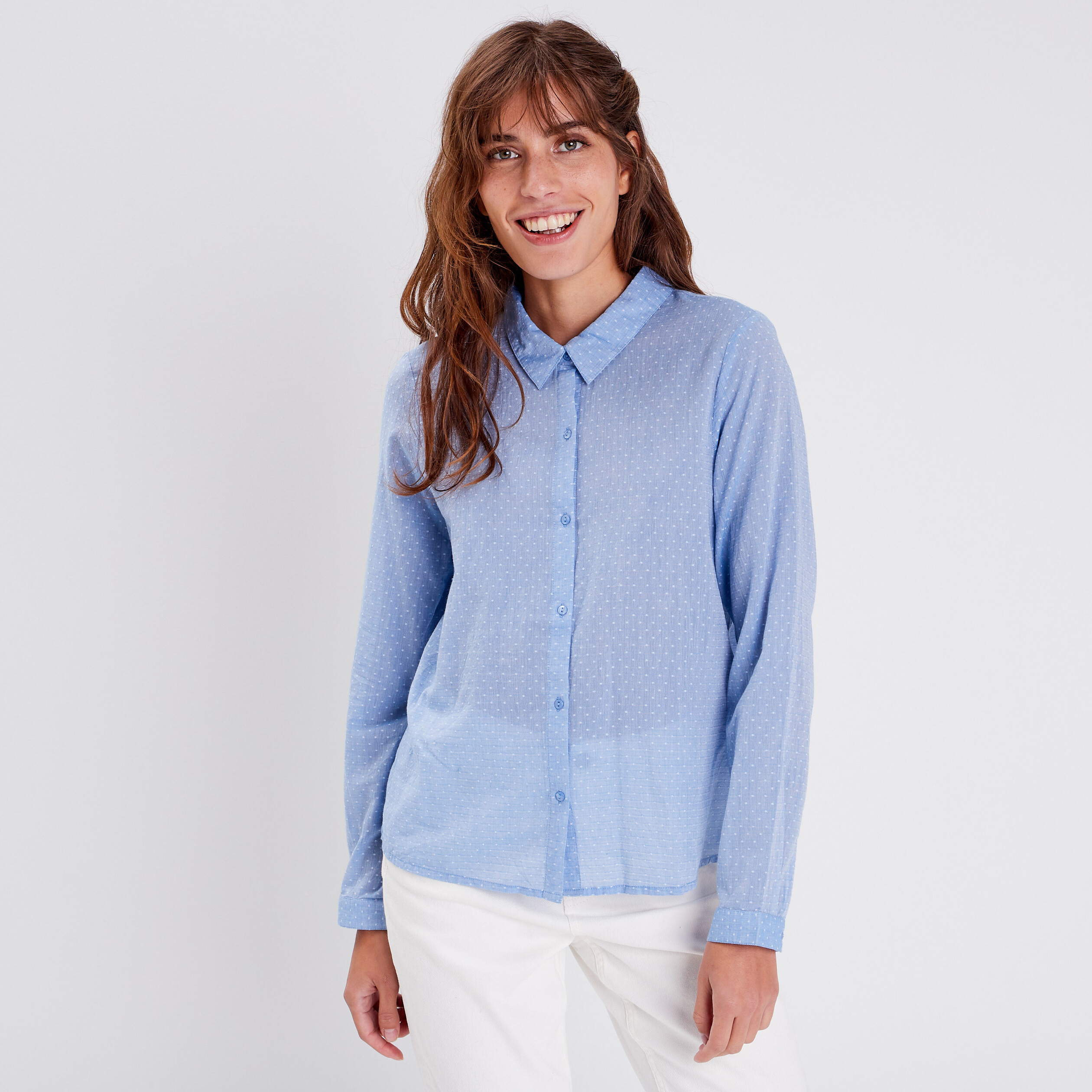 Chemise manches longues bleu gris femme