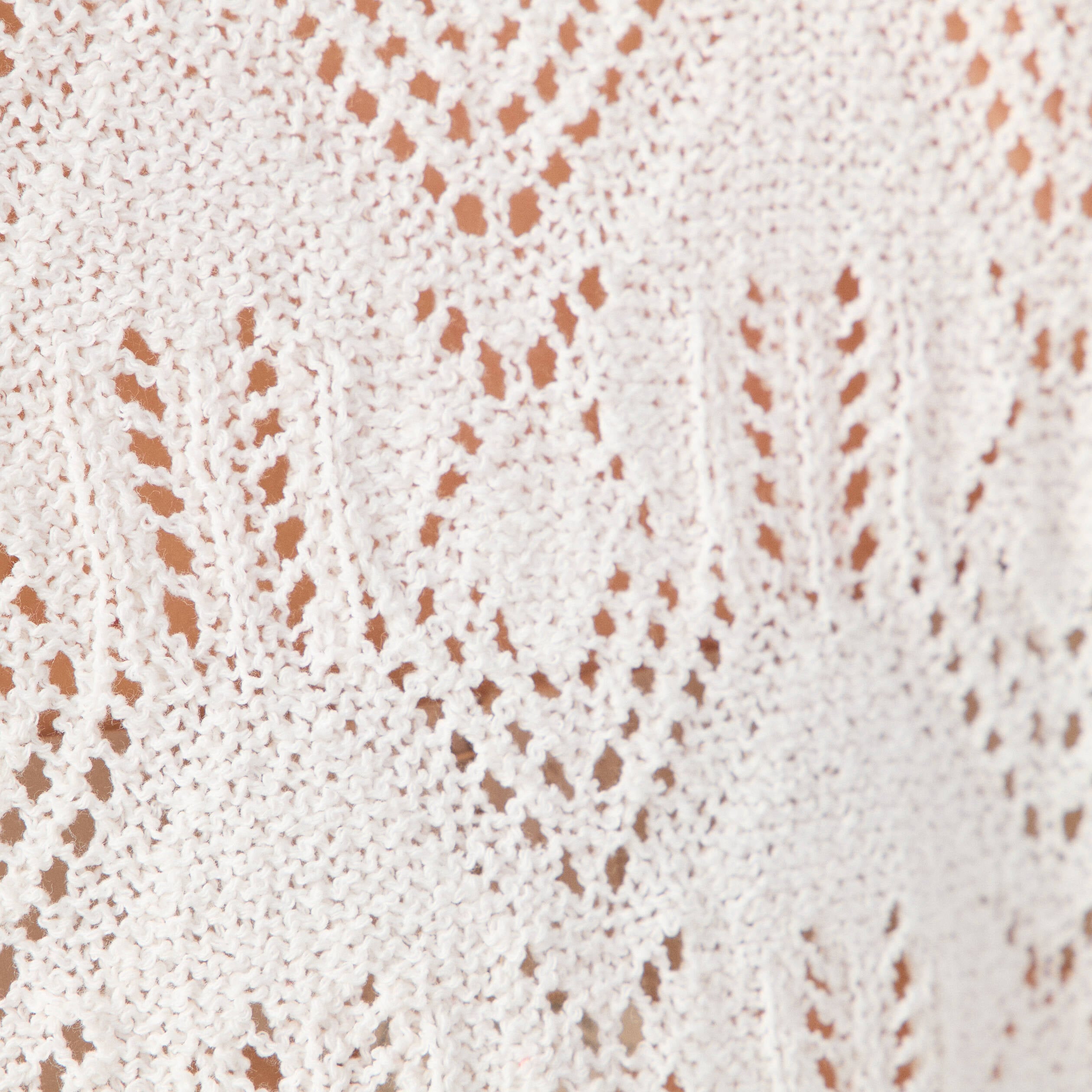 Pull ajour&eacute; col v manches longues ecru femme
