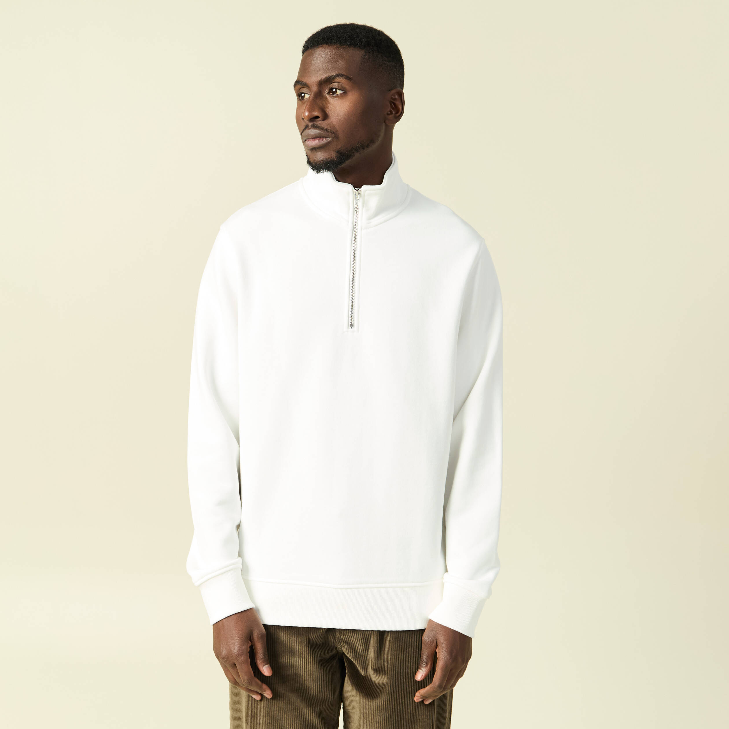 Sweat col montant manches longues ecru homme
