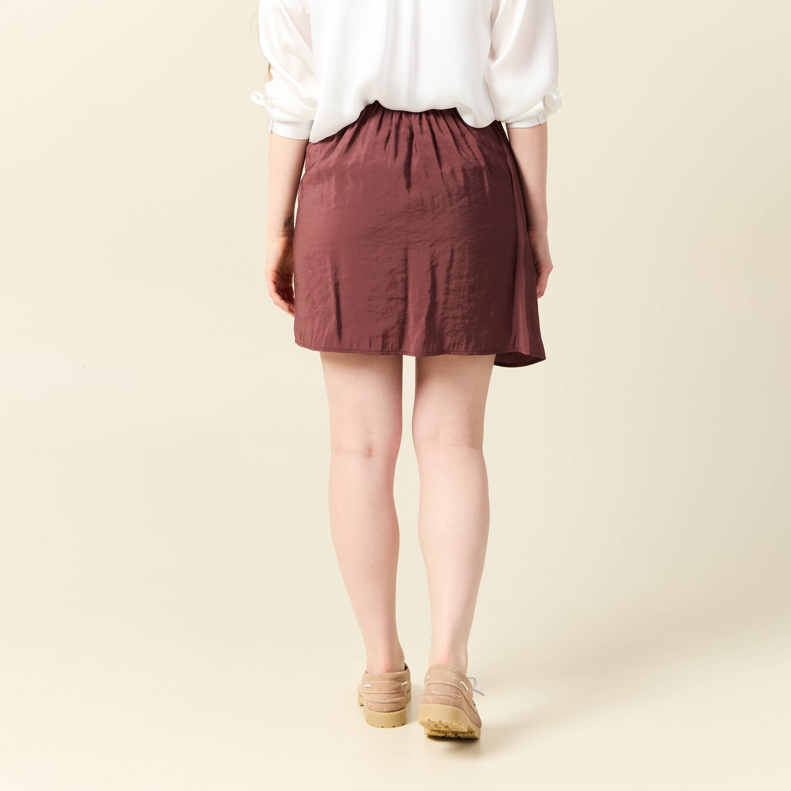 Jupe droite satin marron femme