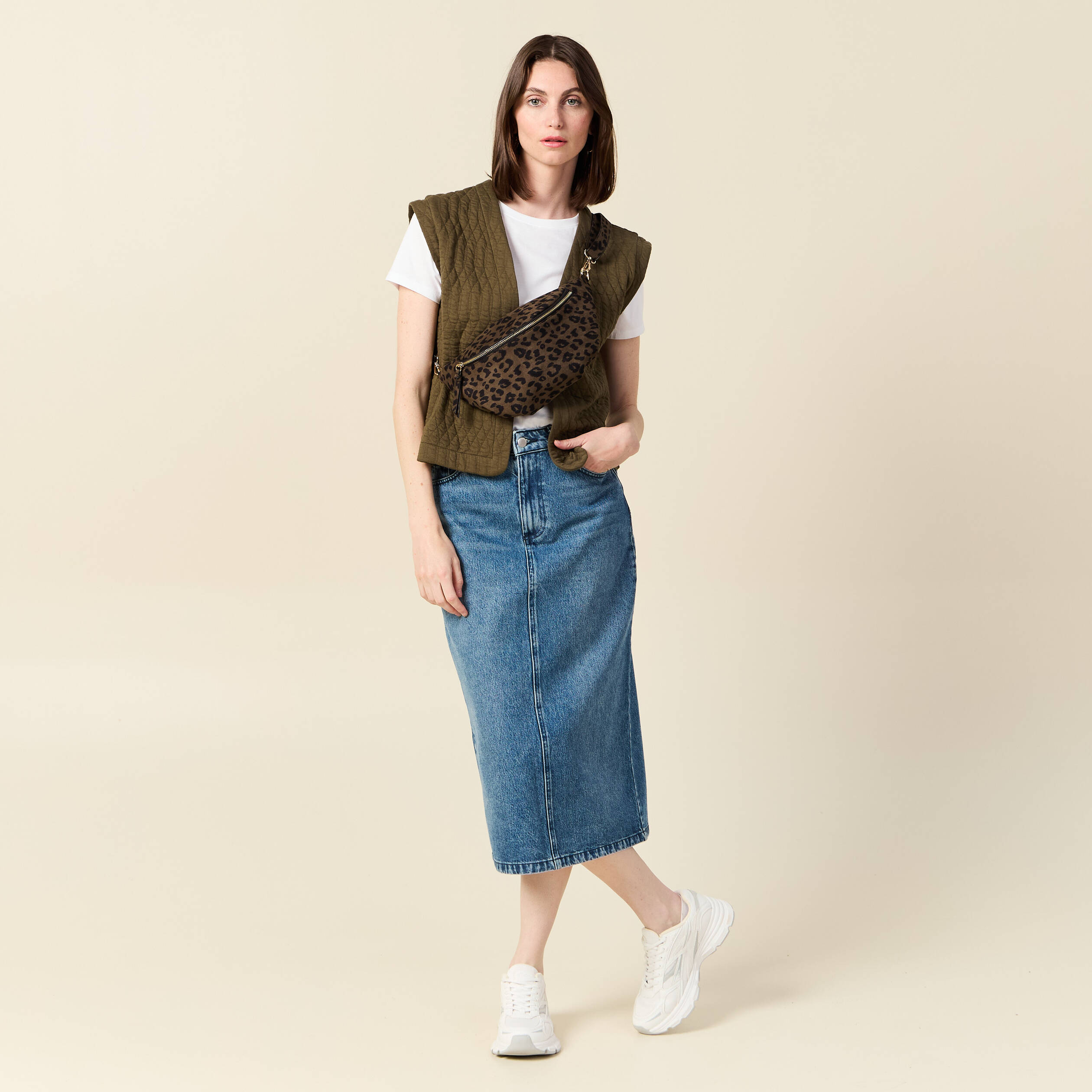 gilet sans manches matelasse vert kaki femme Gilet sans manches matelassé vert kaki femme