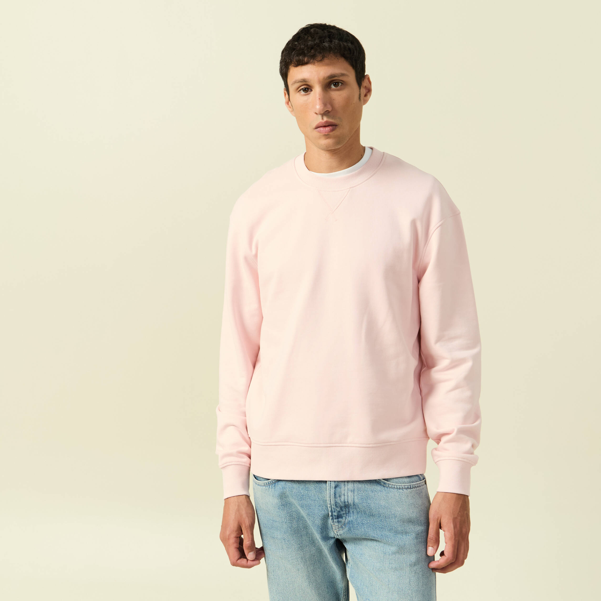 Sweat manches longues en coton rose poudr&eacute;e homme