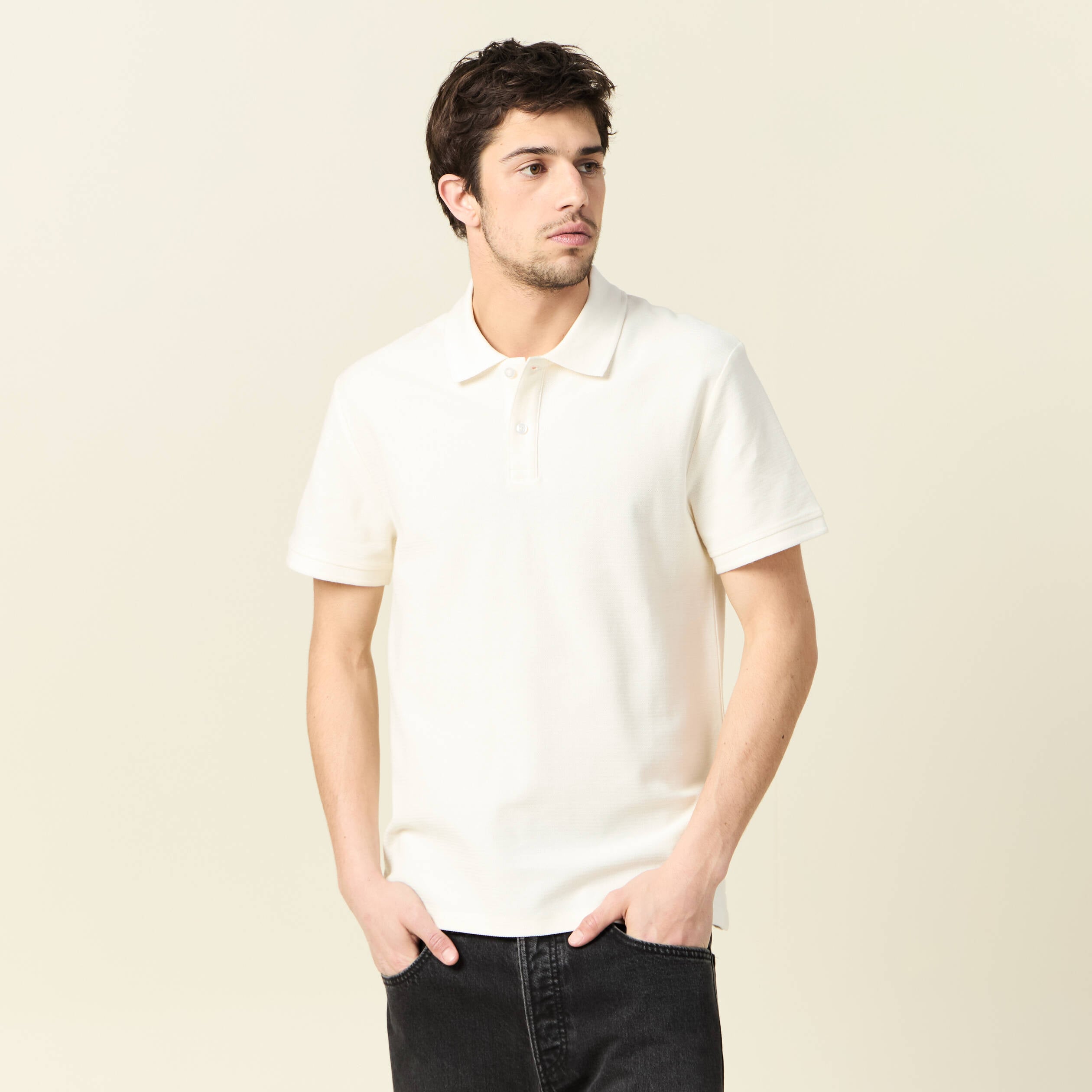 Polo manches courtes ecru homme