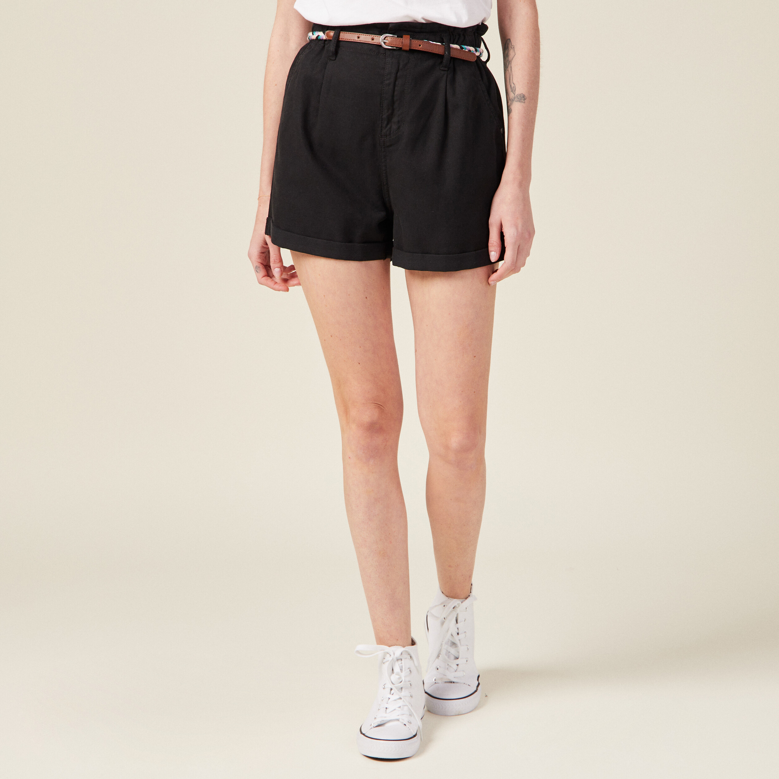 short paperbag ceinture noir femme Short paperbag ceinturé noir femme