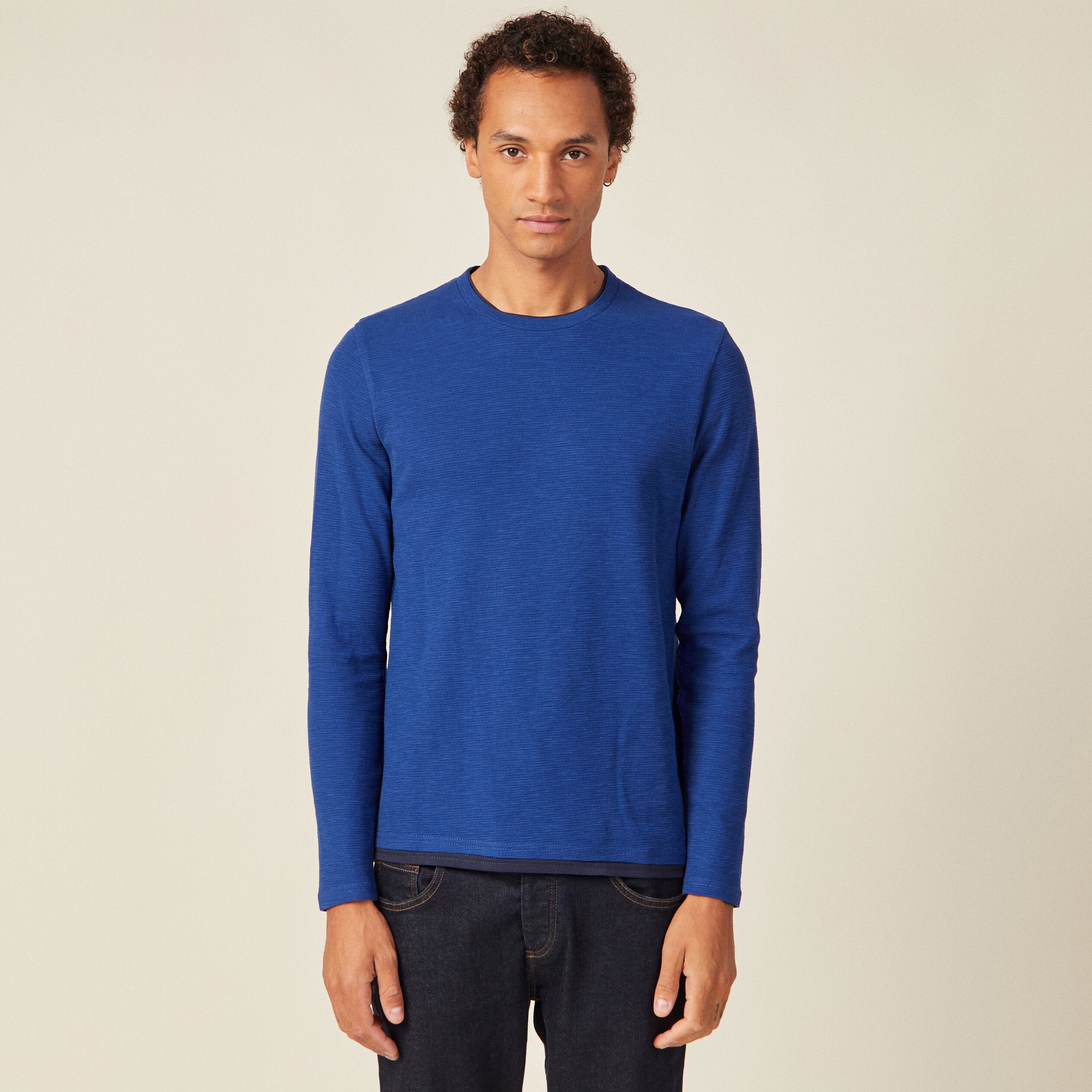 T-shirt manches longues bleu electrique homme