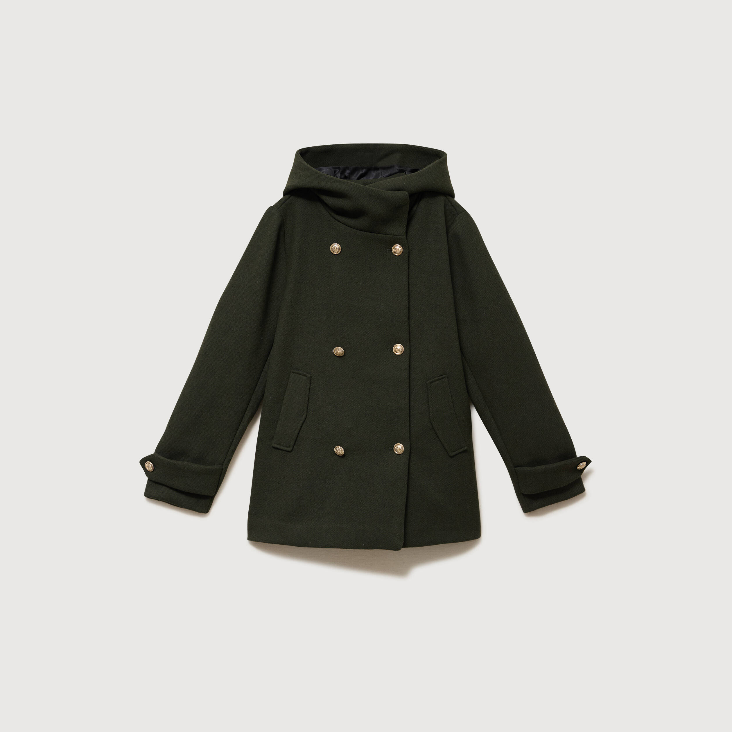 Caban oversize court &agrave; capuche vert olive femme