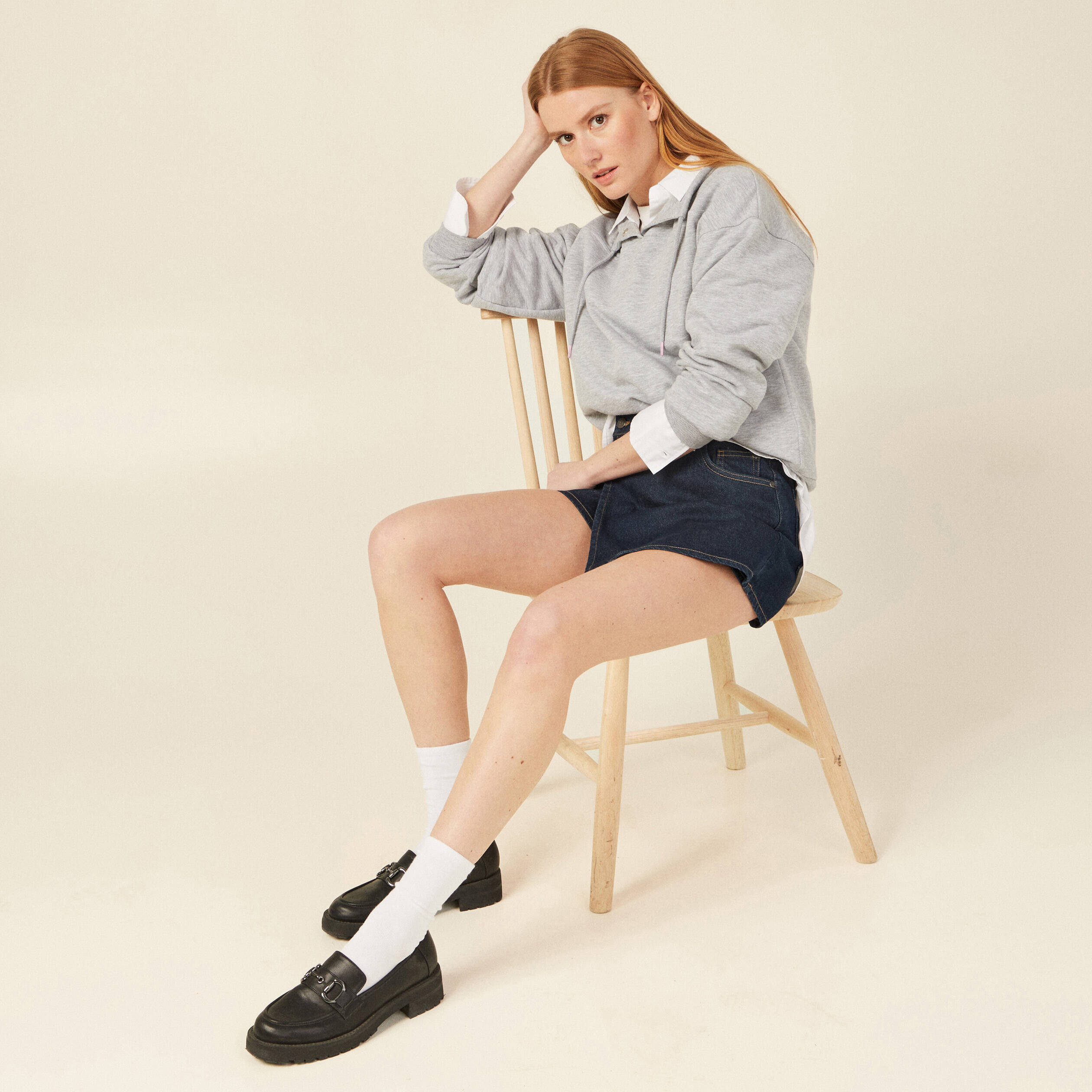 jupe short droite en jean denim brut rinse femme Jupe-short droite en jean denim brut rinse femme