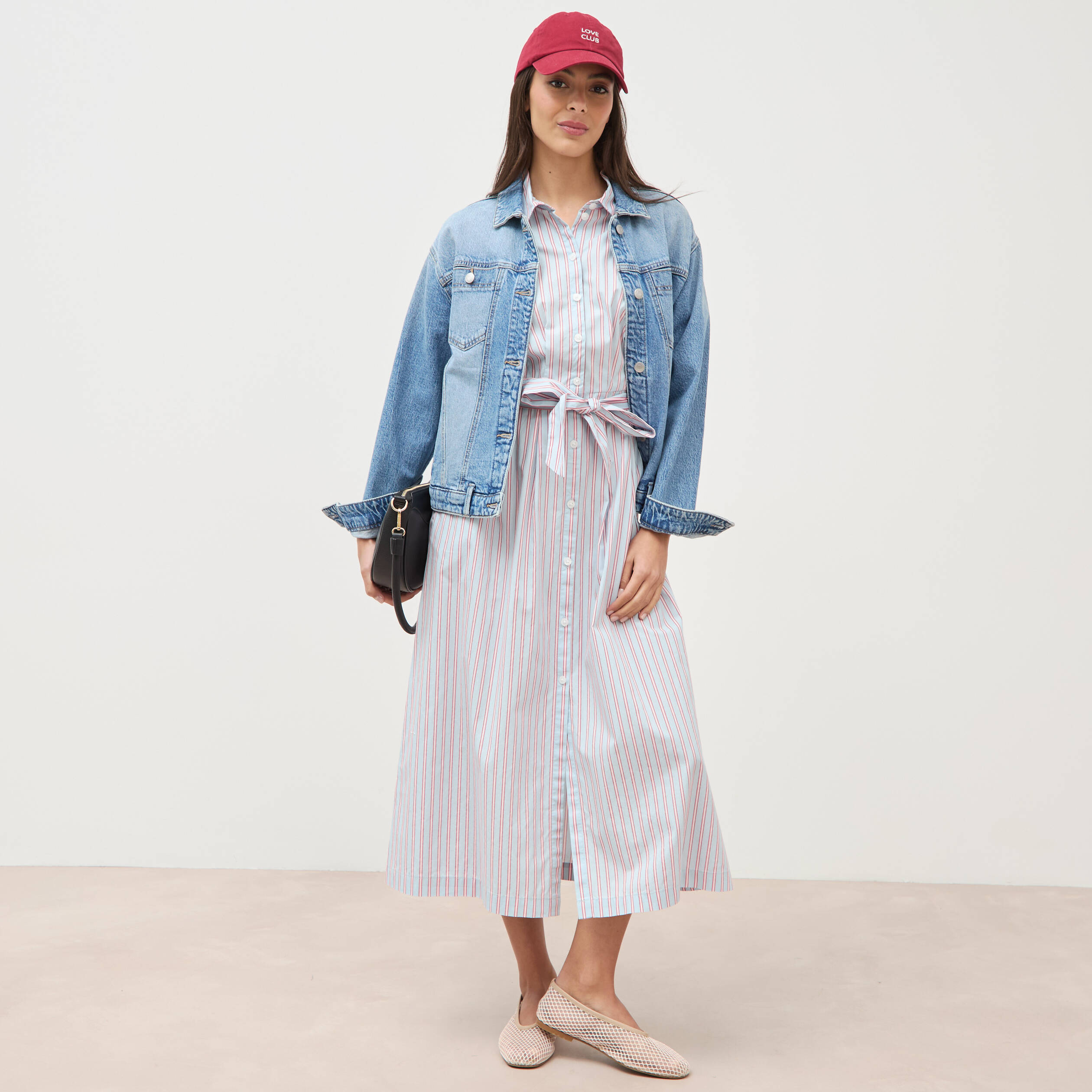 Robe longue droite manches courtes bleu ciel femme