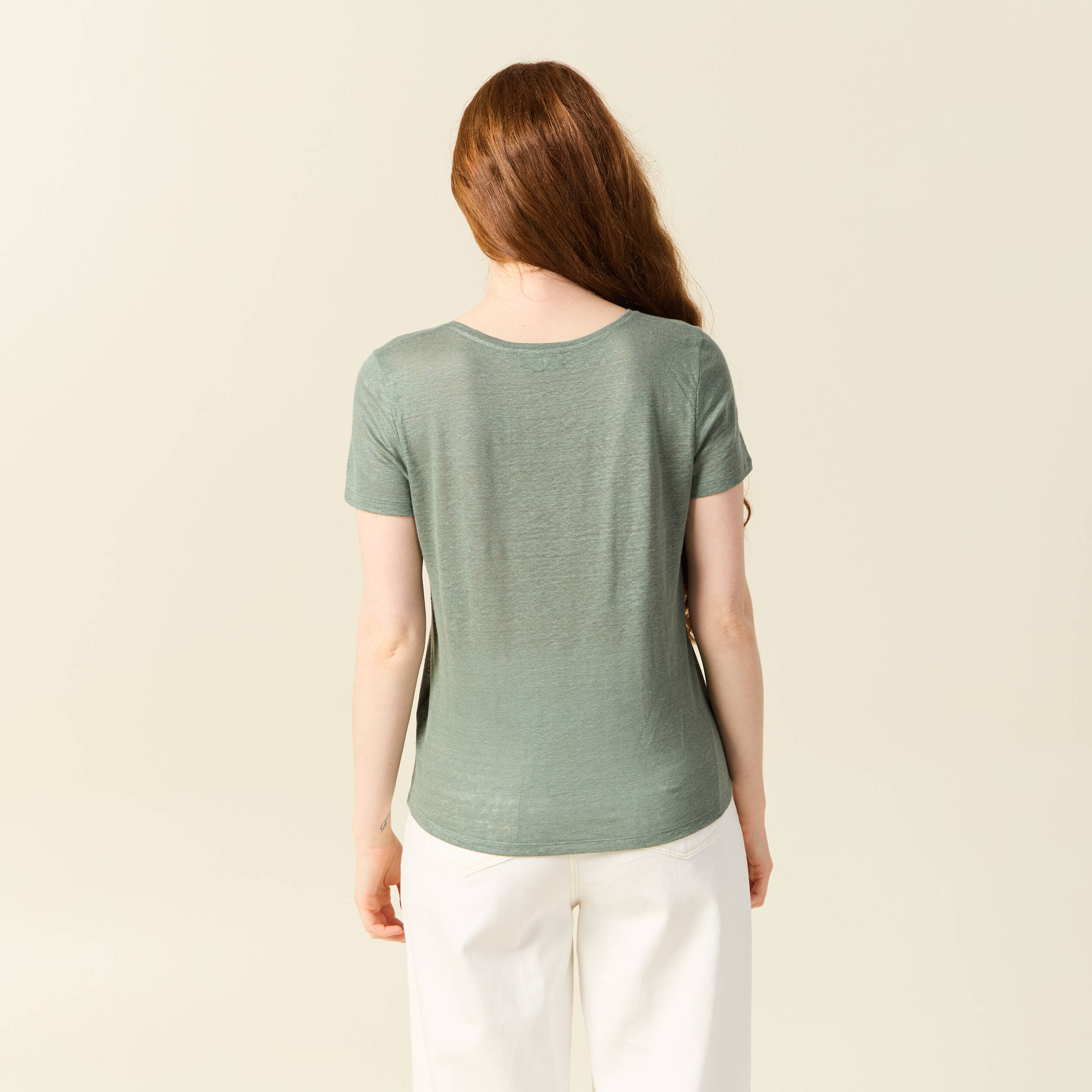 t shirt en lin vert kaki femme T-shirt en lin vert kaki femme