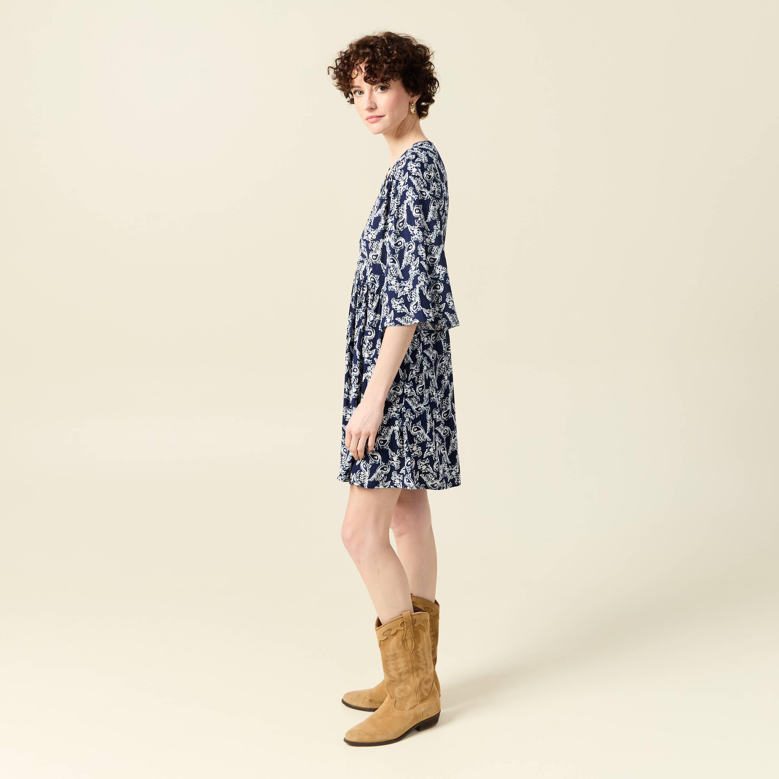 robe evasee manches 34 bleu marine femme Robe évasée manches 3/4 bleu marine femme