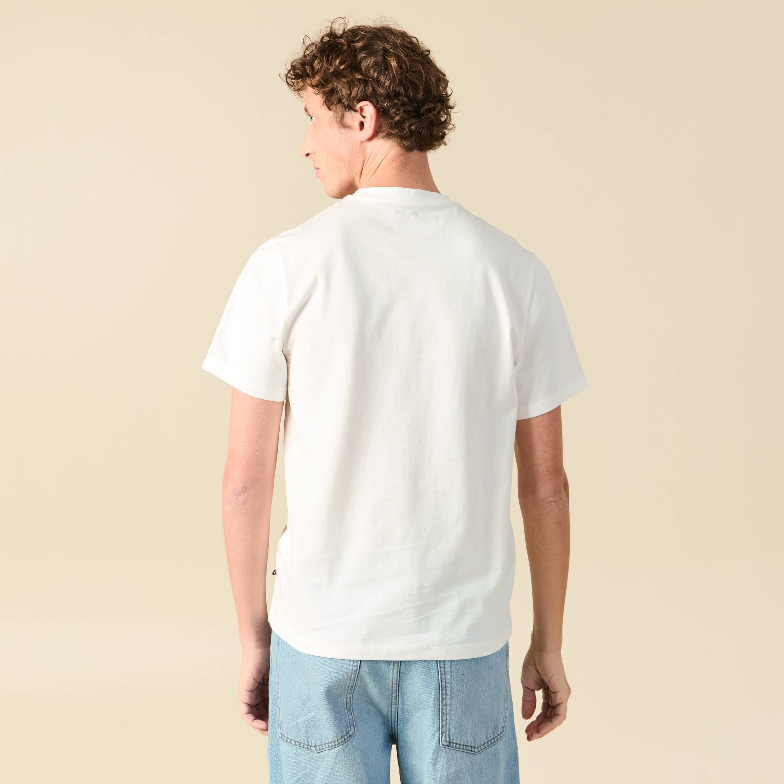 T-shirt col rond manches courtes brod&eacute; ecru homme