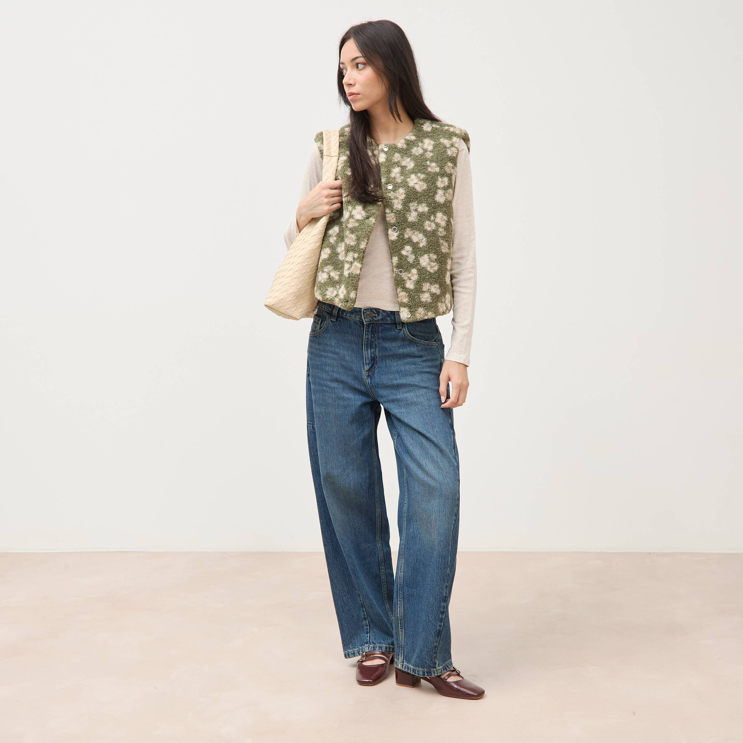 Gilet sans manches r&eacute;versible vert kaki femme