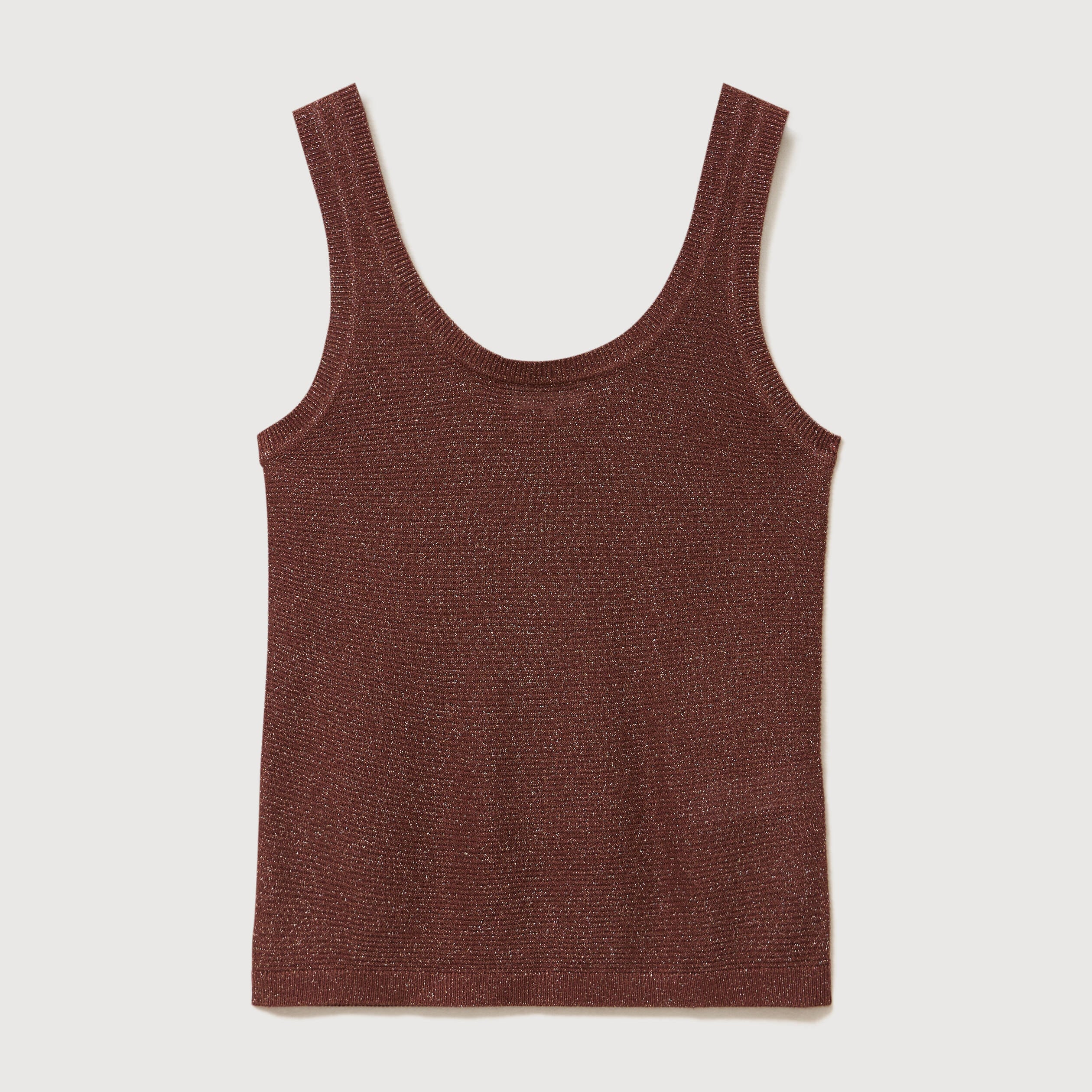 D&eacute;bardeur droit court col rond bretelles marron cognac femme