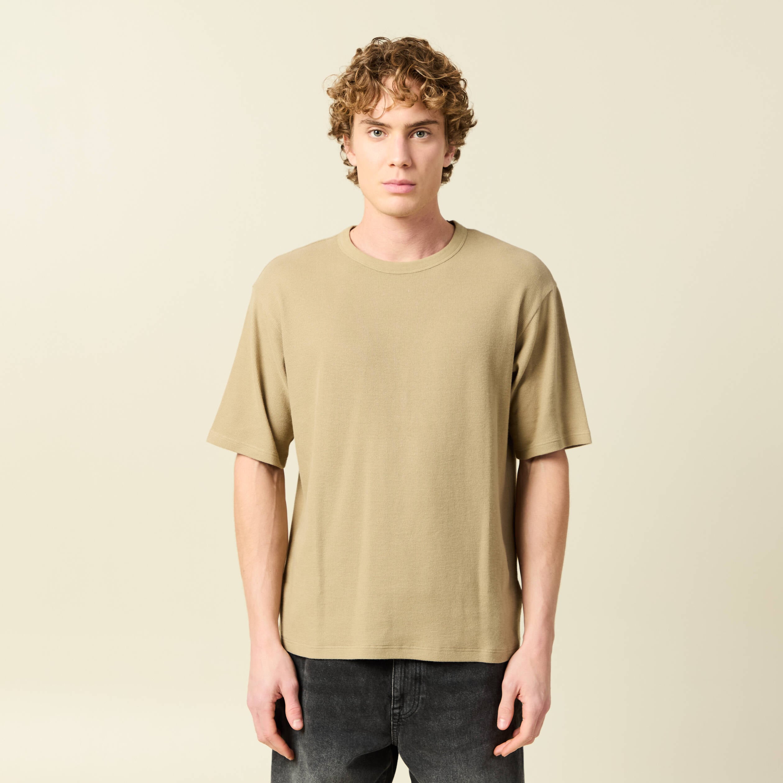 T-shirt ample en coton manches courtes beige fonce homme