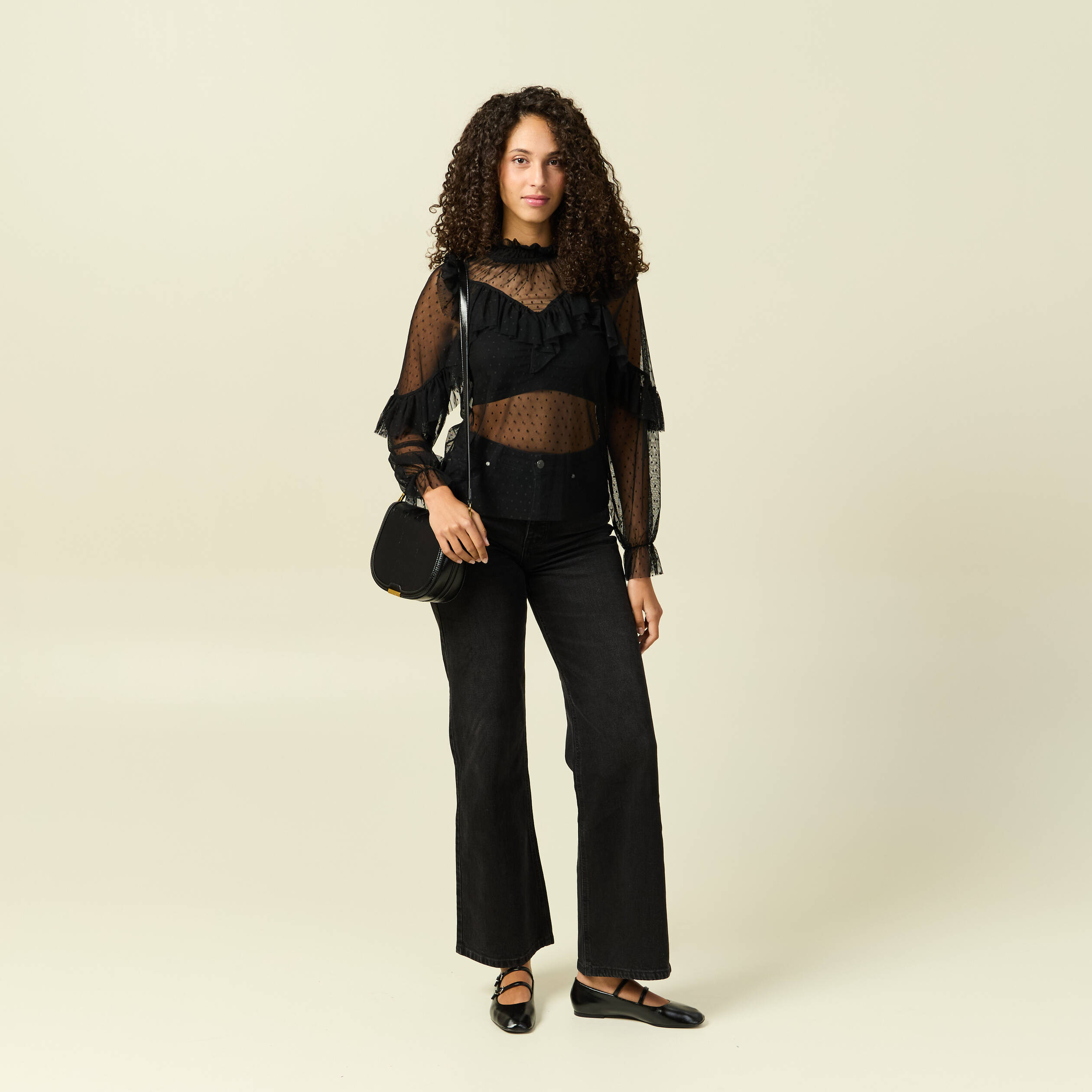 Blouse transparente manches longues noir femme