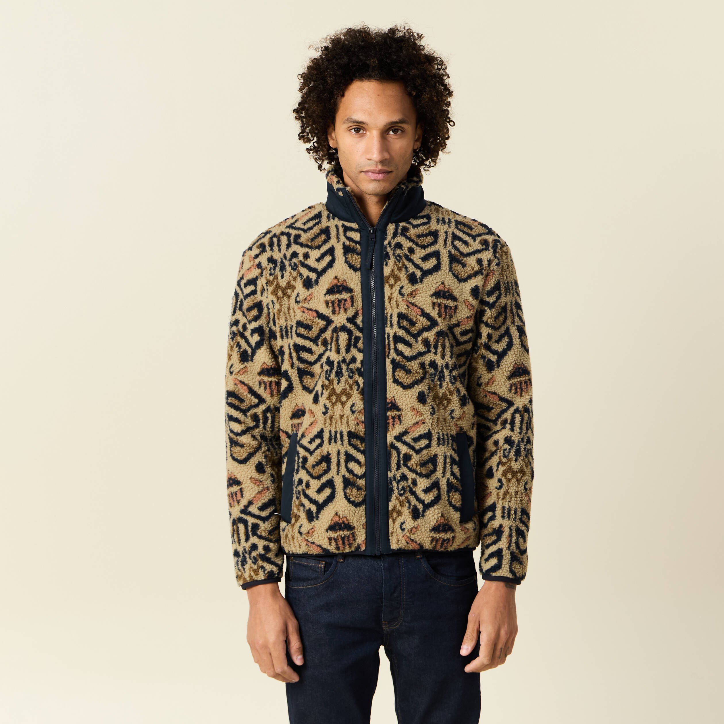 gilet manches longues zippe sherpa beige homme Gilet manches longues zippé sherpa beige homme