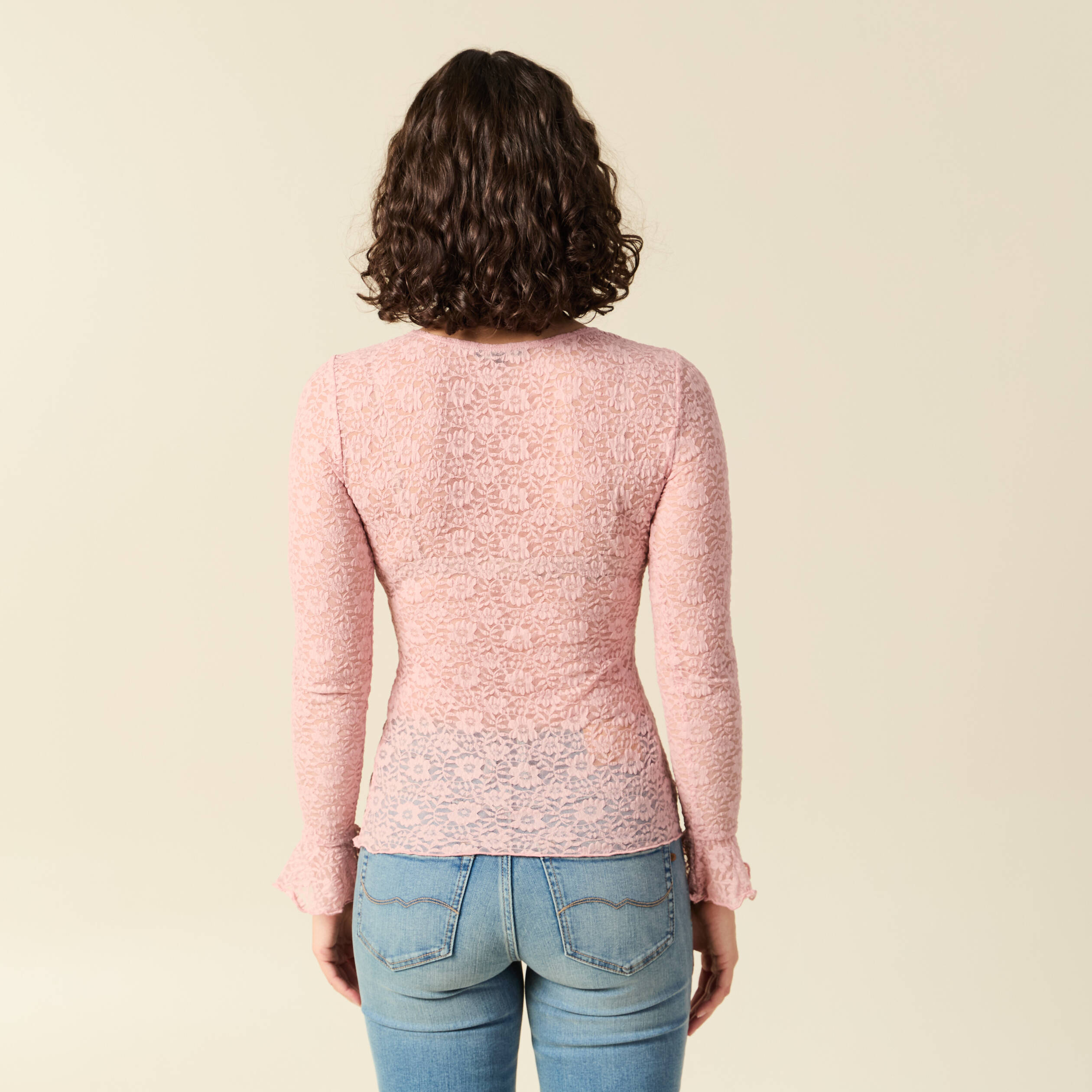 T-shirt ajust&eacute; court manches longues rose pastel femme