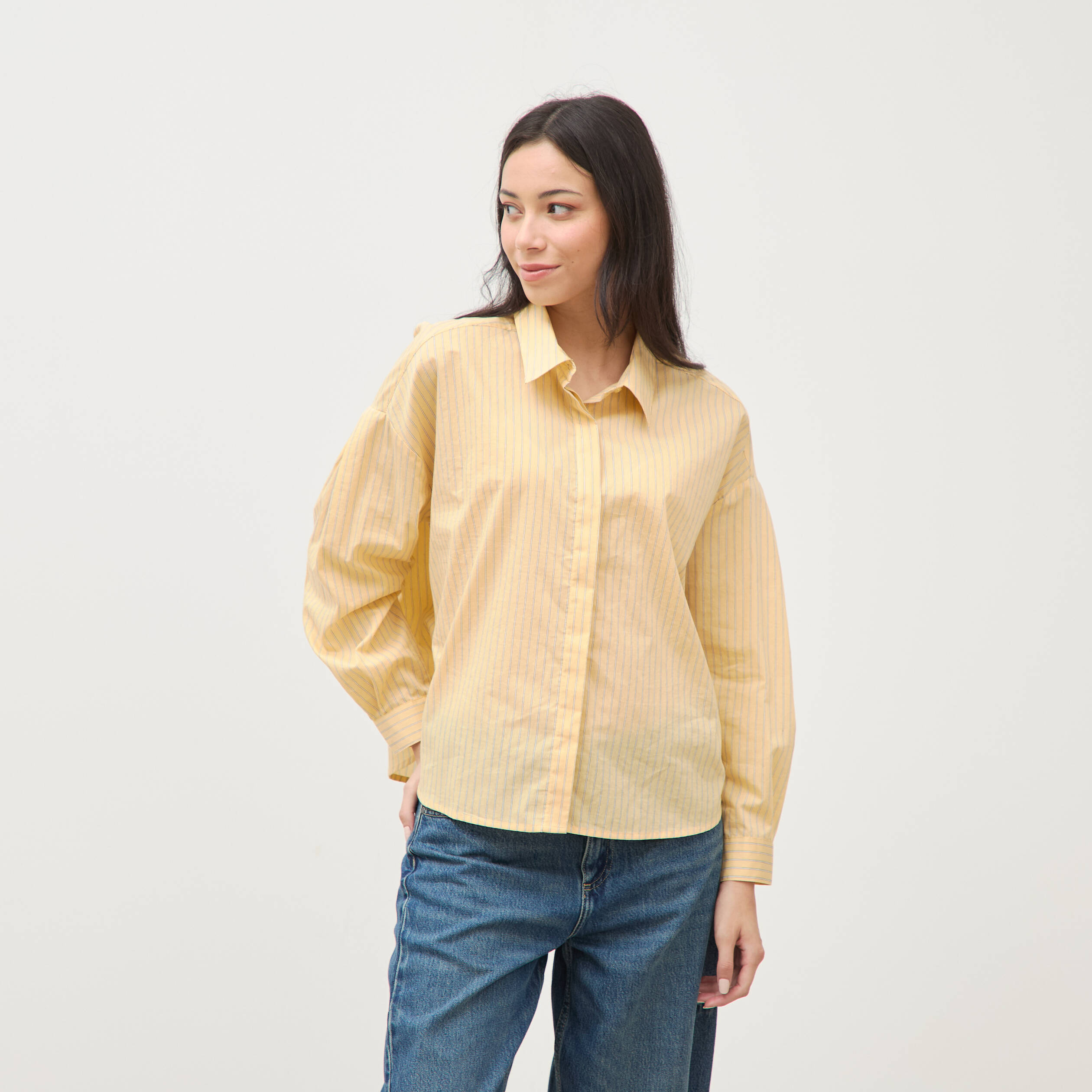Chemise ample manches longues jaune citron femme