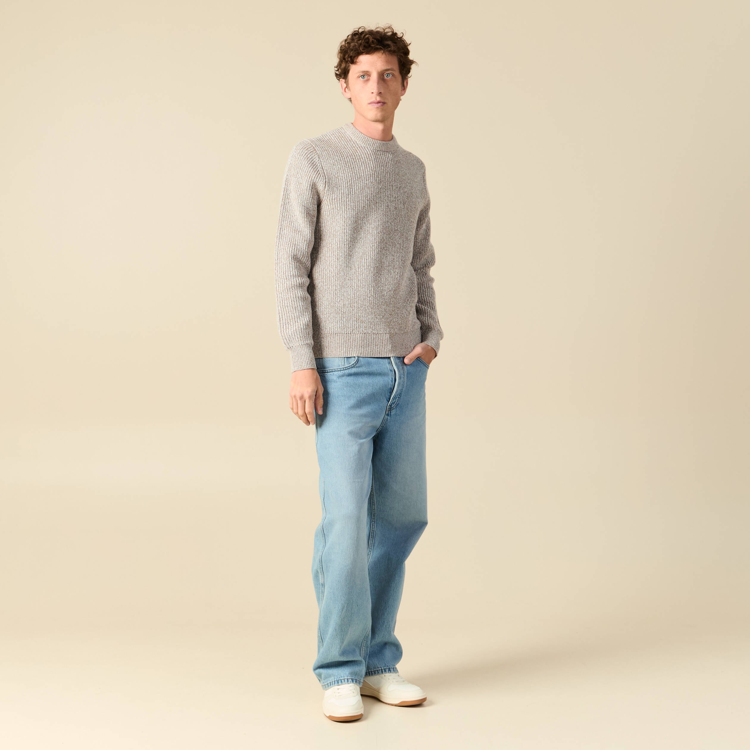 Pull manches longues gris clair homme