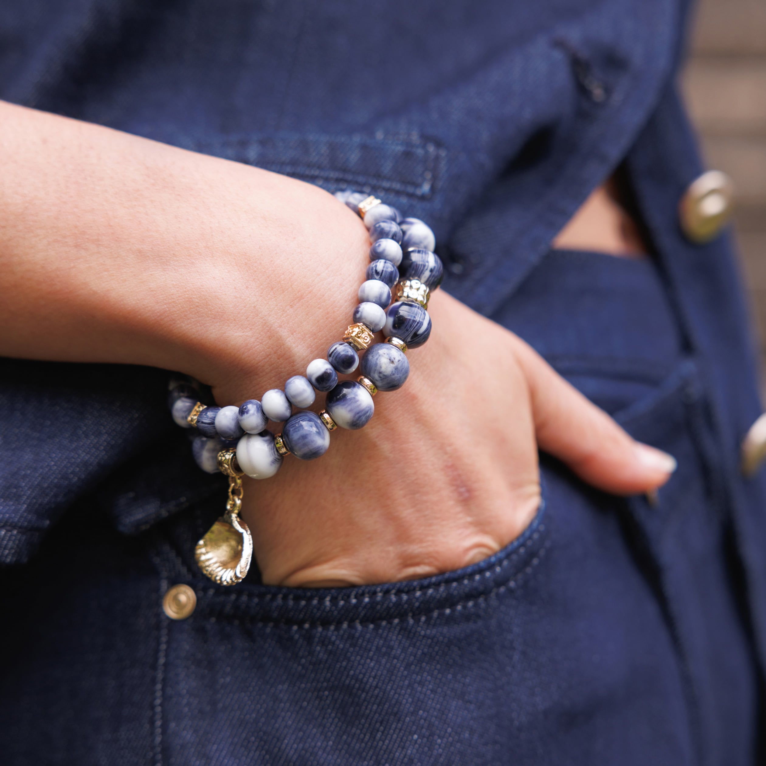 Lot de 2 bracelets bleu fonc&eacute; femme