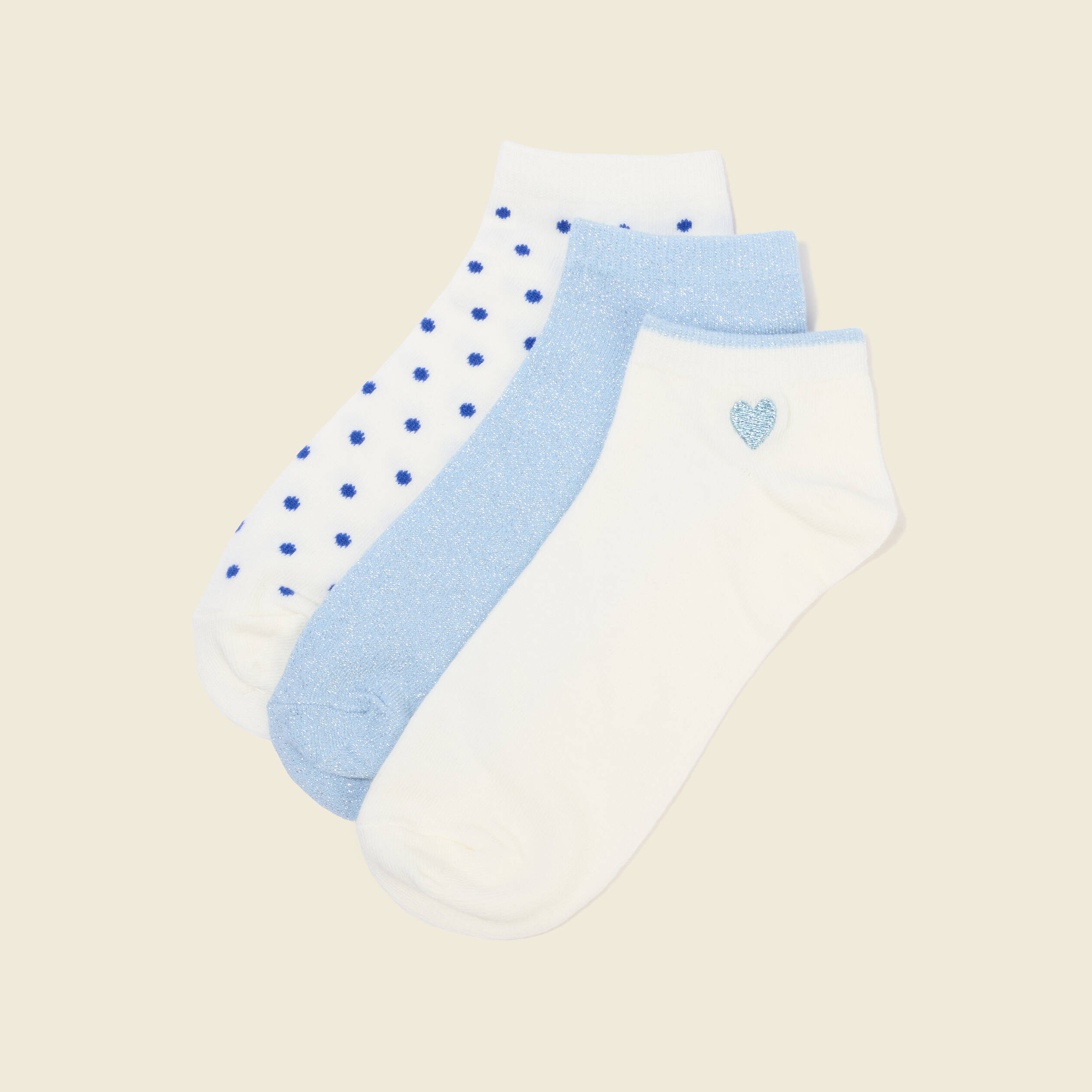 Lot de 3 paires chaussettes basses bleu ciel femme