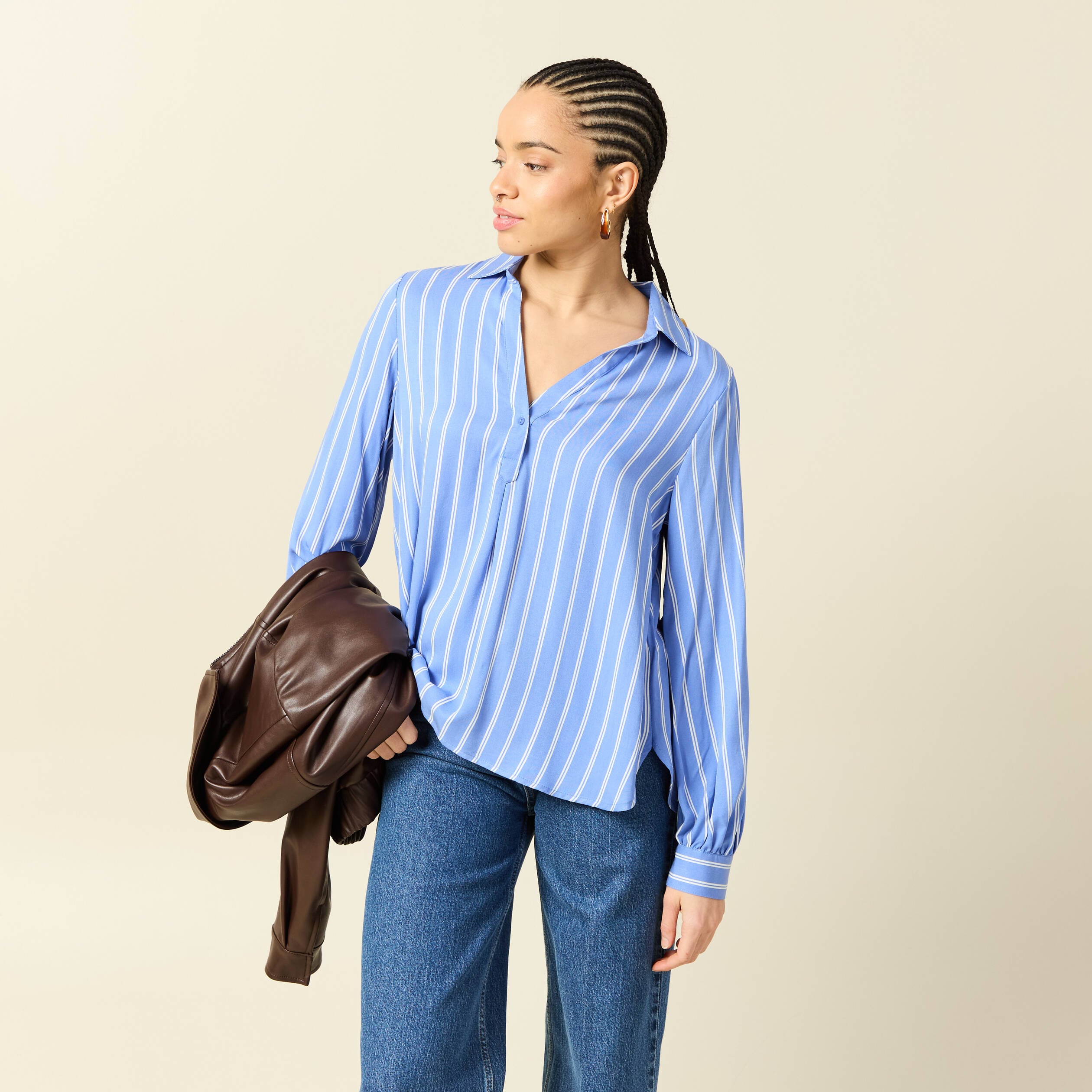 Blouse manches longues denim baby bleu femme