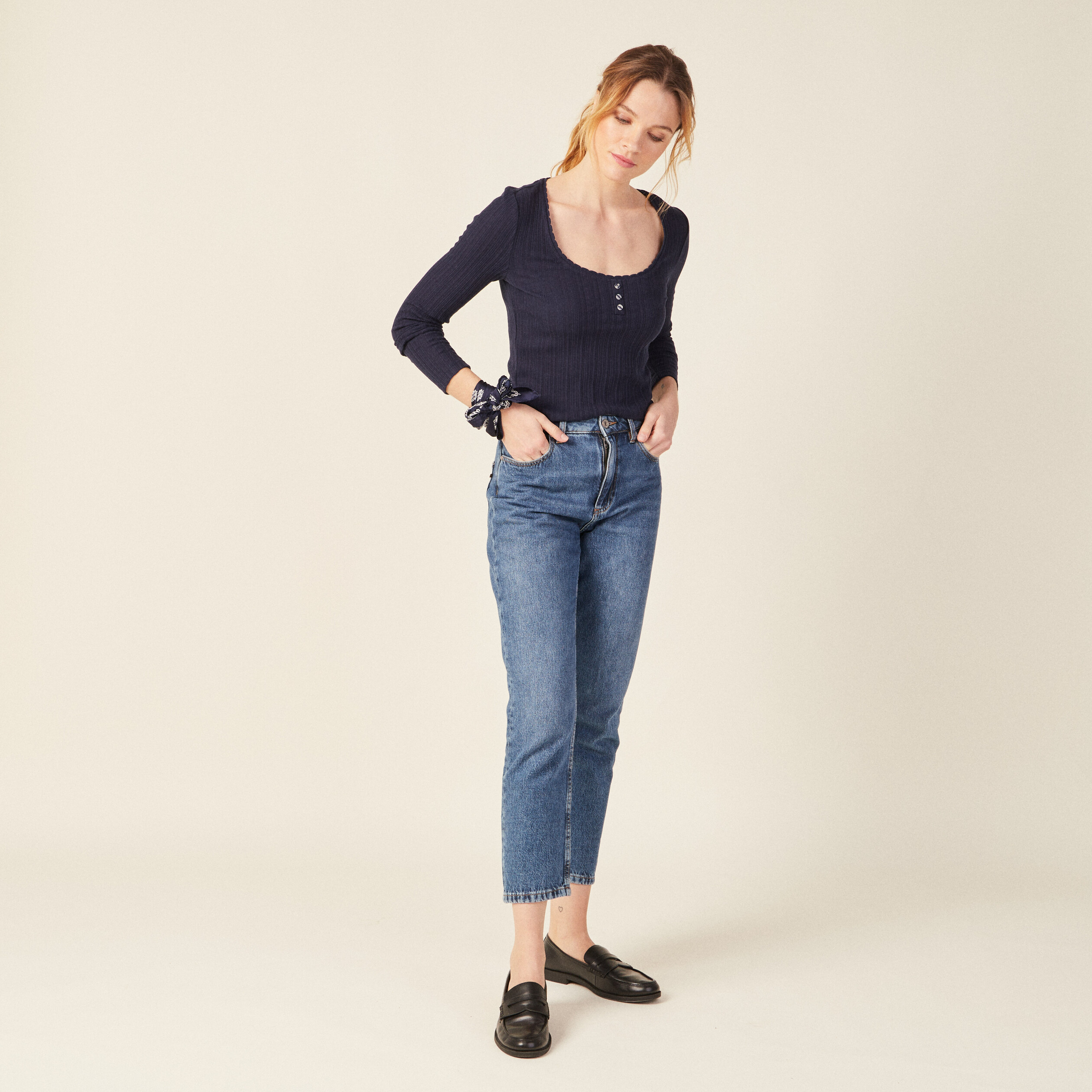 t shirt a manches longues bleu marine femme T-shirt à manches longues bleu marine femme