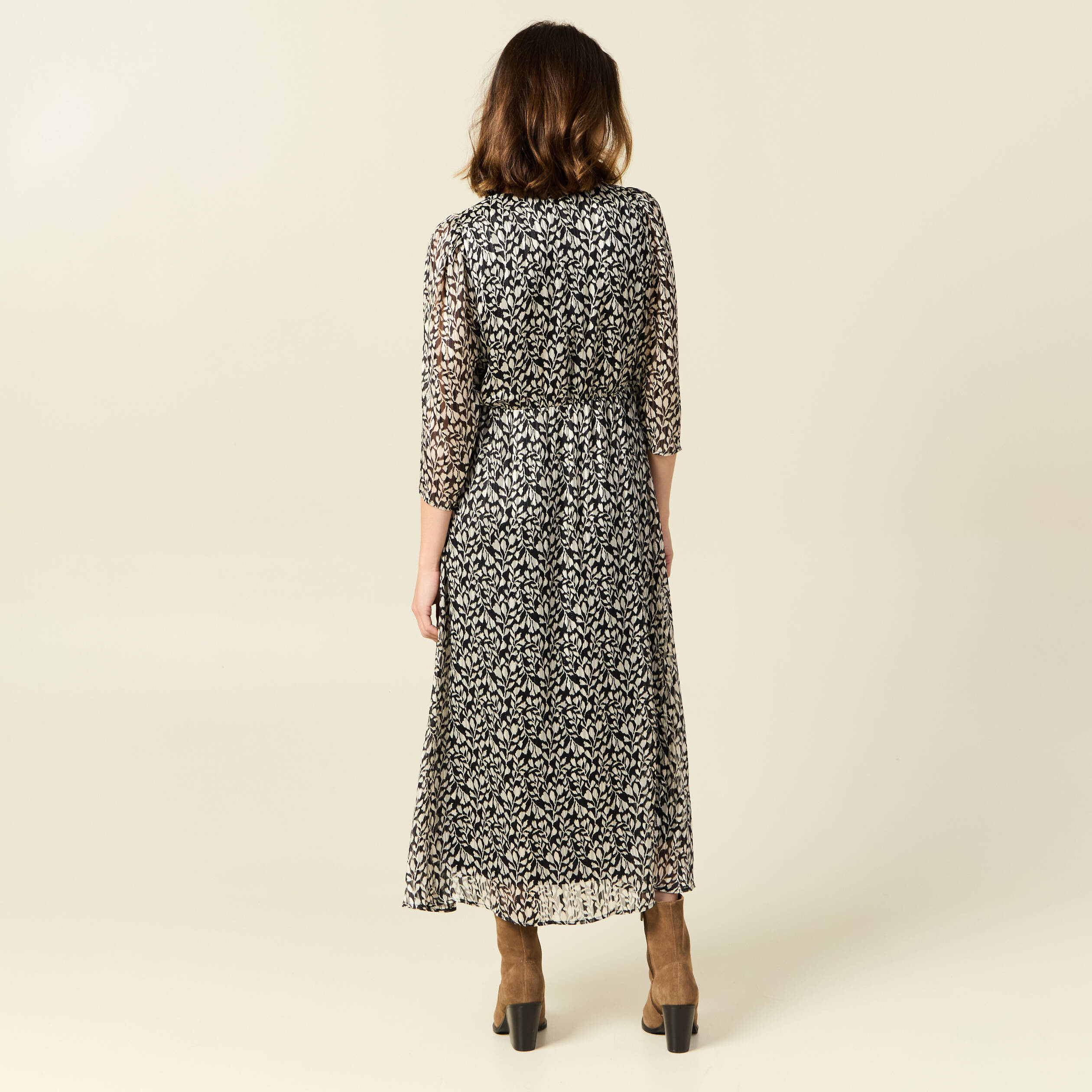 robe longue evasee manches 34 noir femme Robe longue évasée manches 3/4 noir femme