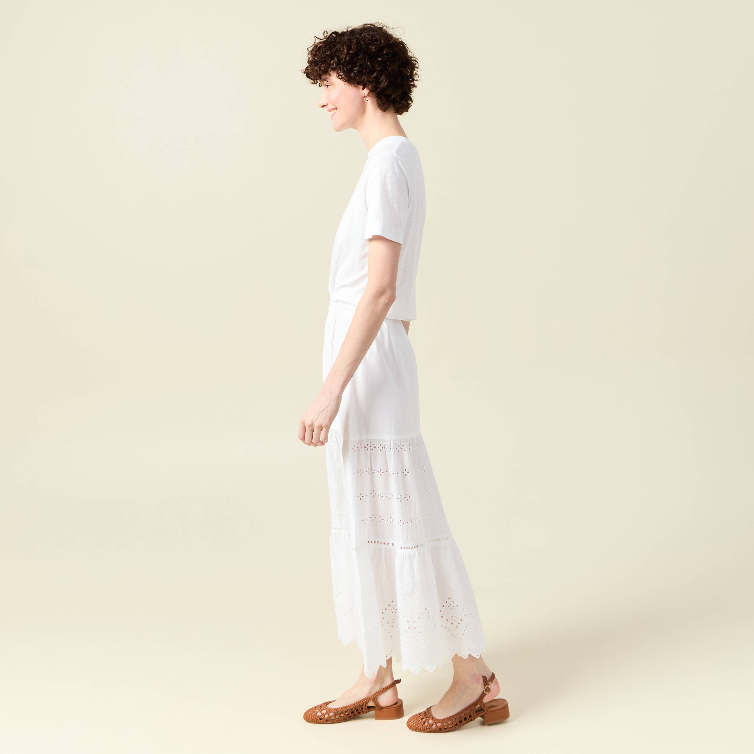jupe longue droite brodee ecru femme Jupe longue droite brodée ecru femme