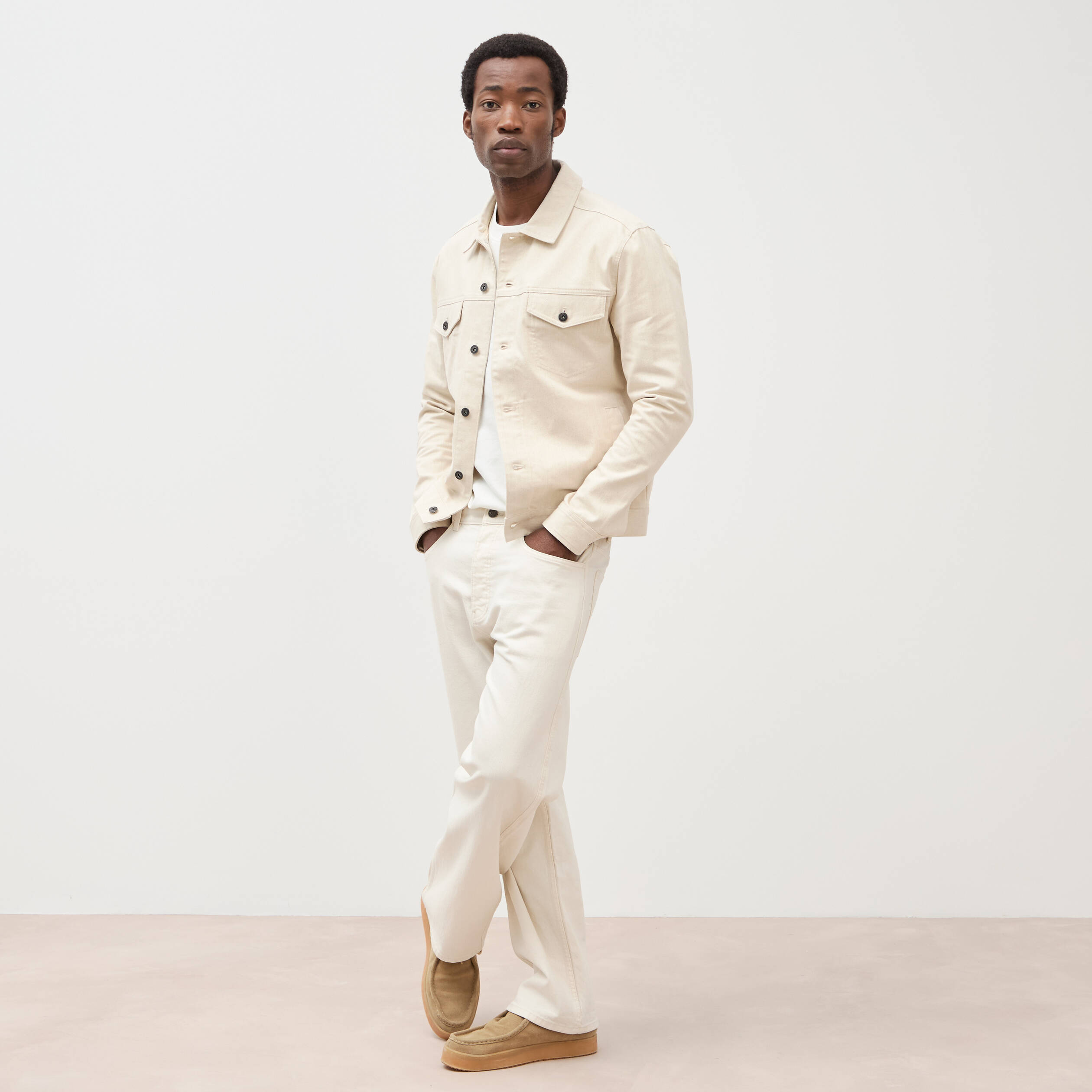 Veste manches longues col classique ecru homme