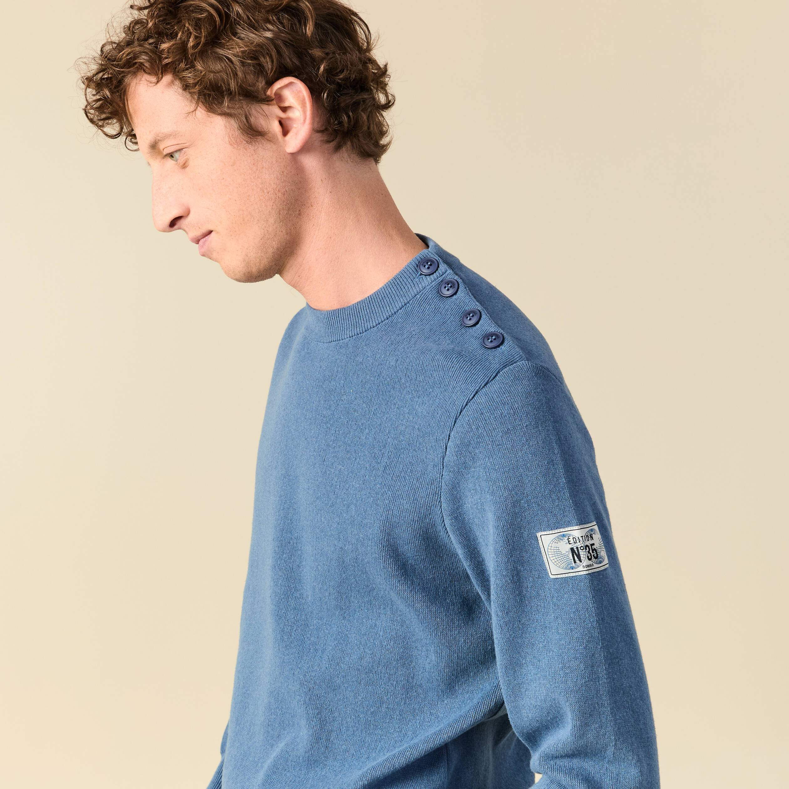 Pull col rond à manches longues bleu foncé homme | La Halle
