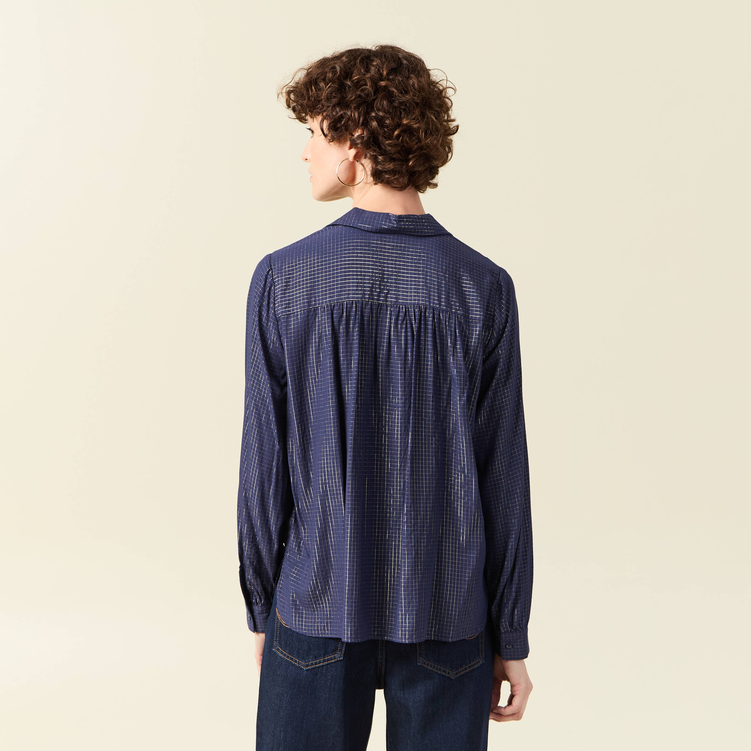 chemise manches longues fluide bleu marine femme Chemise manches longues fluide bleu marine femme