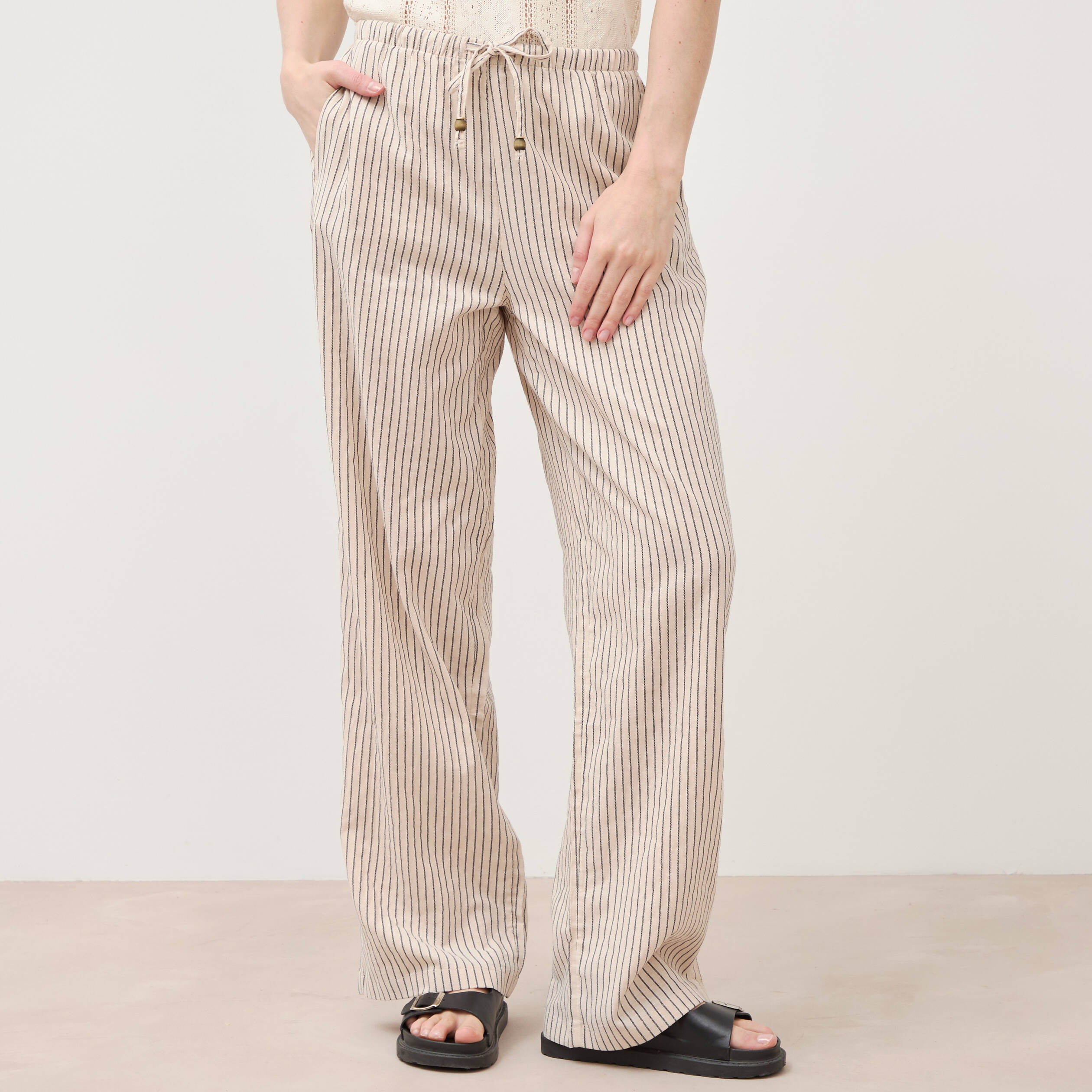 Pantalon taille standard ecru femme
