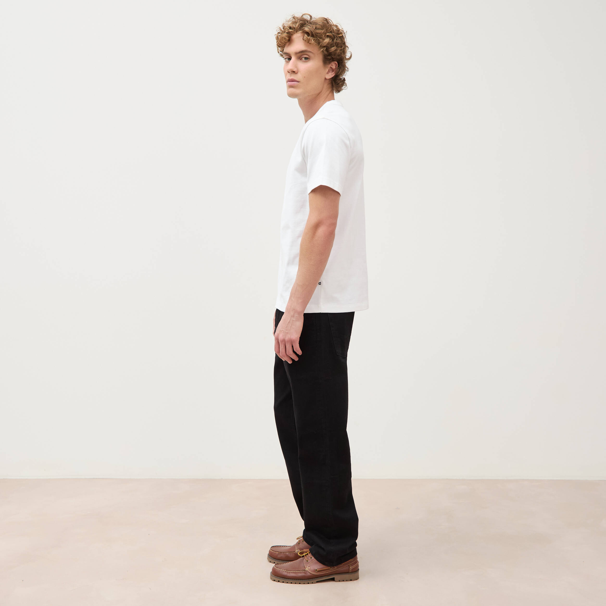 T-shirt col mao manches courtes en coton blanc homme