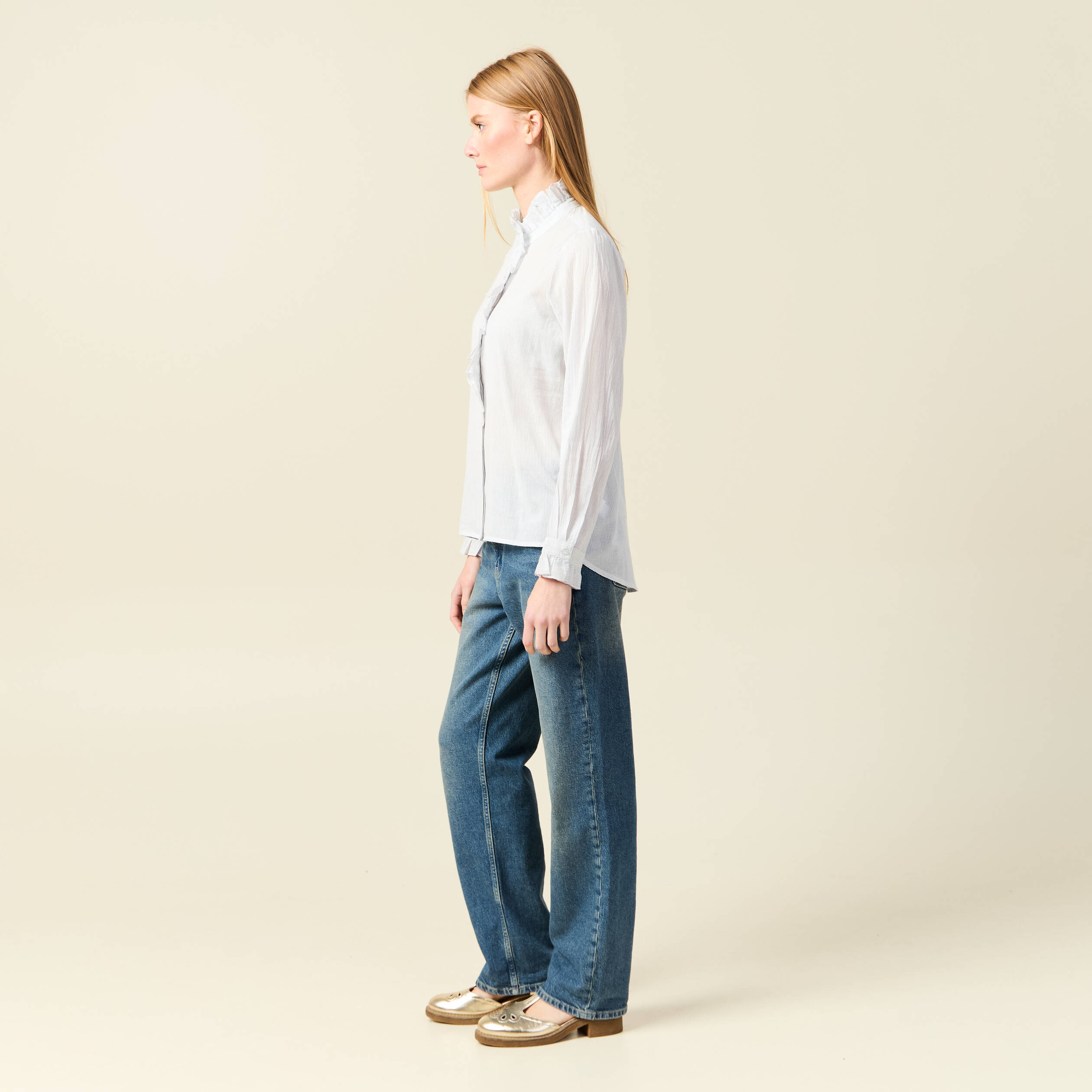 Chemise manches longues en coton blanc femme