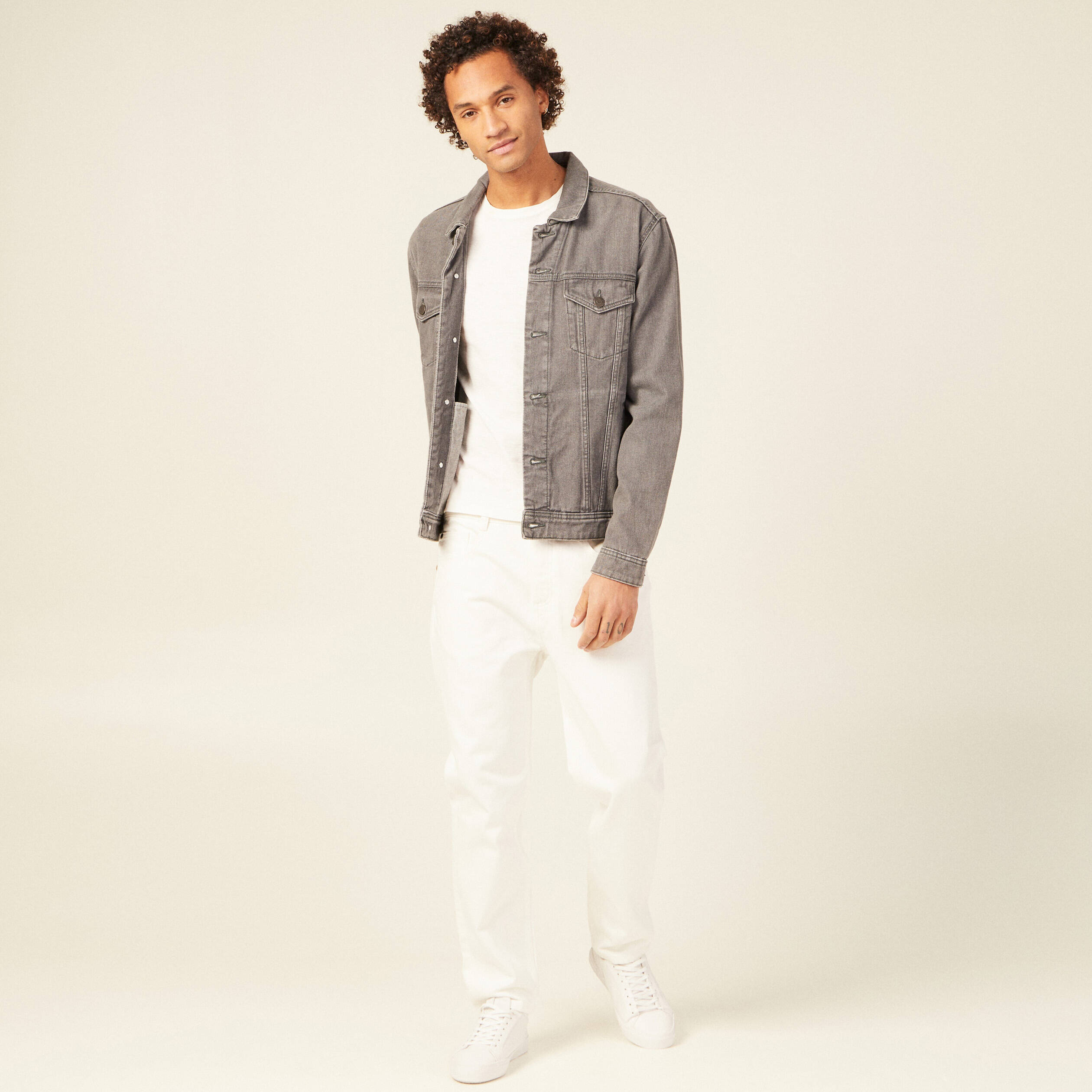 Jeans straight tapered denim blanc homme
