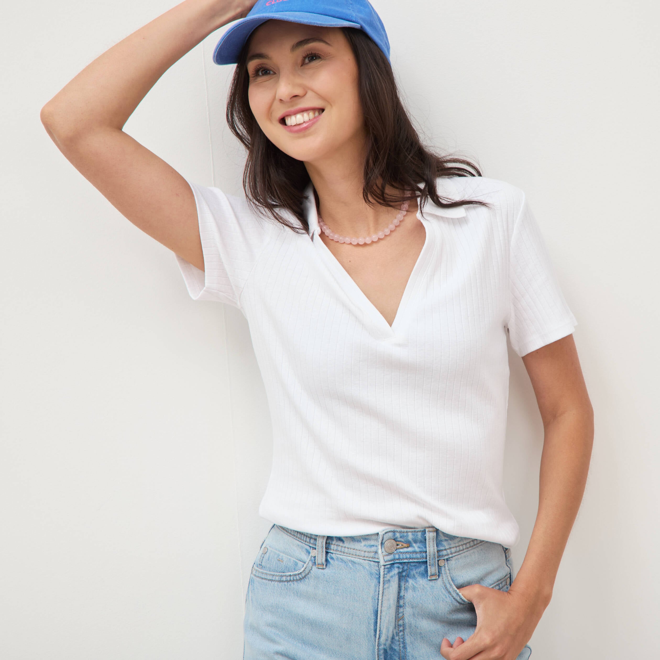 Polo manches courtes blanc femme