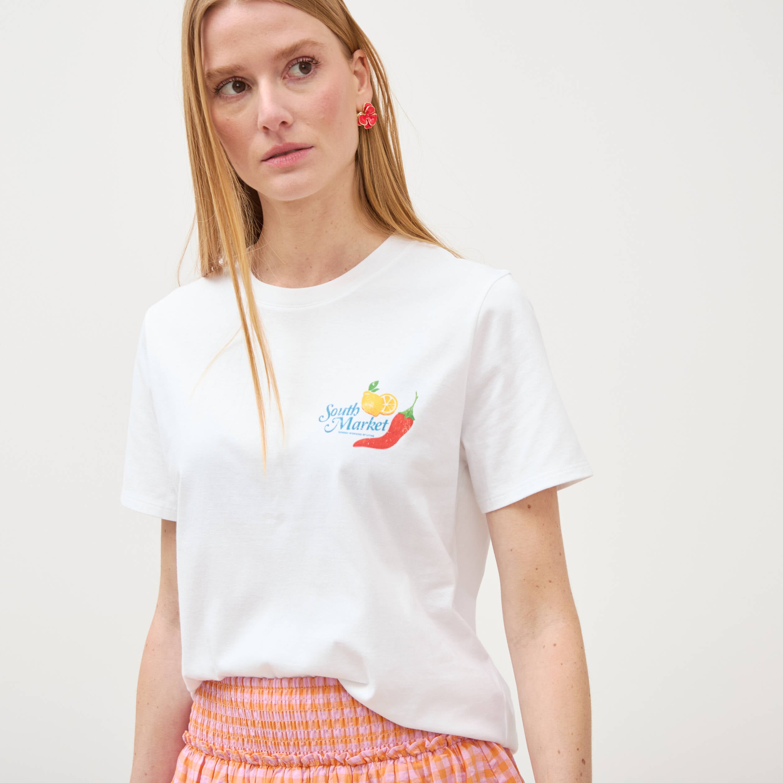 T-shirt en coton manches courtes blanc femme