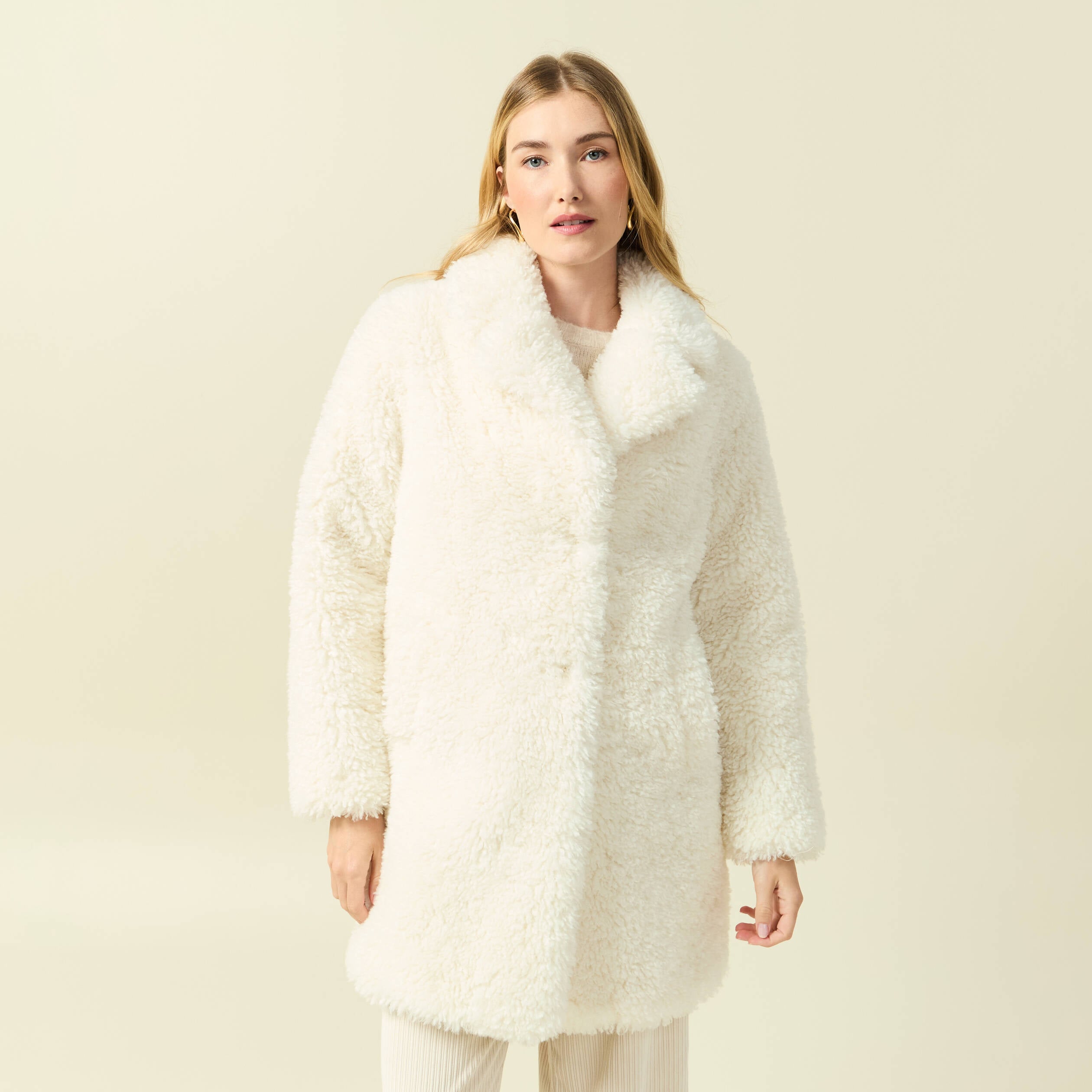 Manteau oversize long effet polaire creme femme