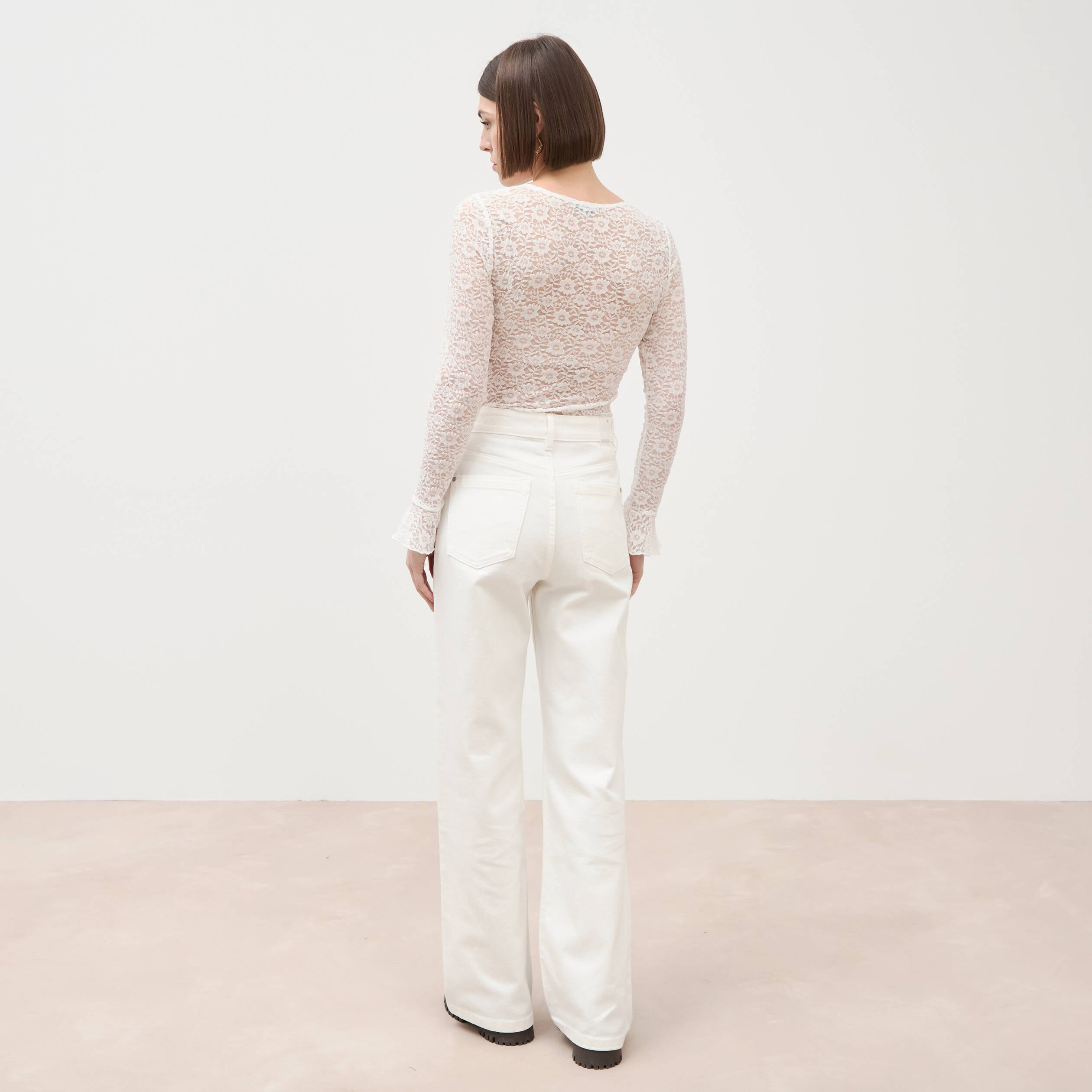 Jeans large taille haute denim blanc femme