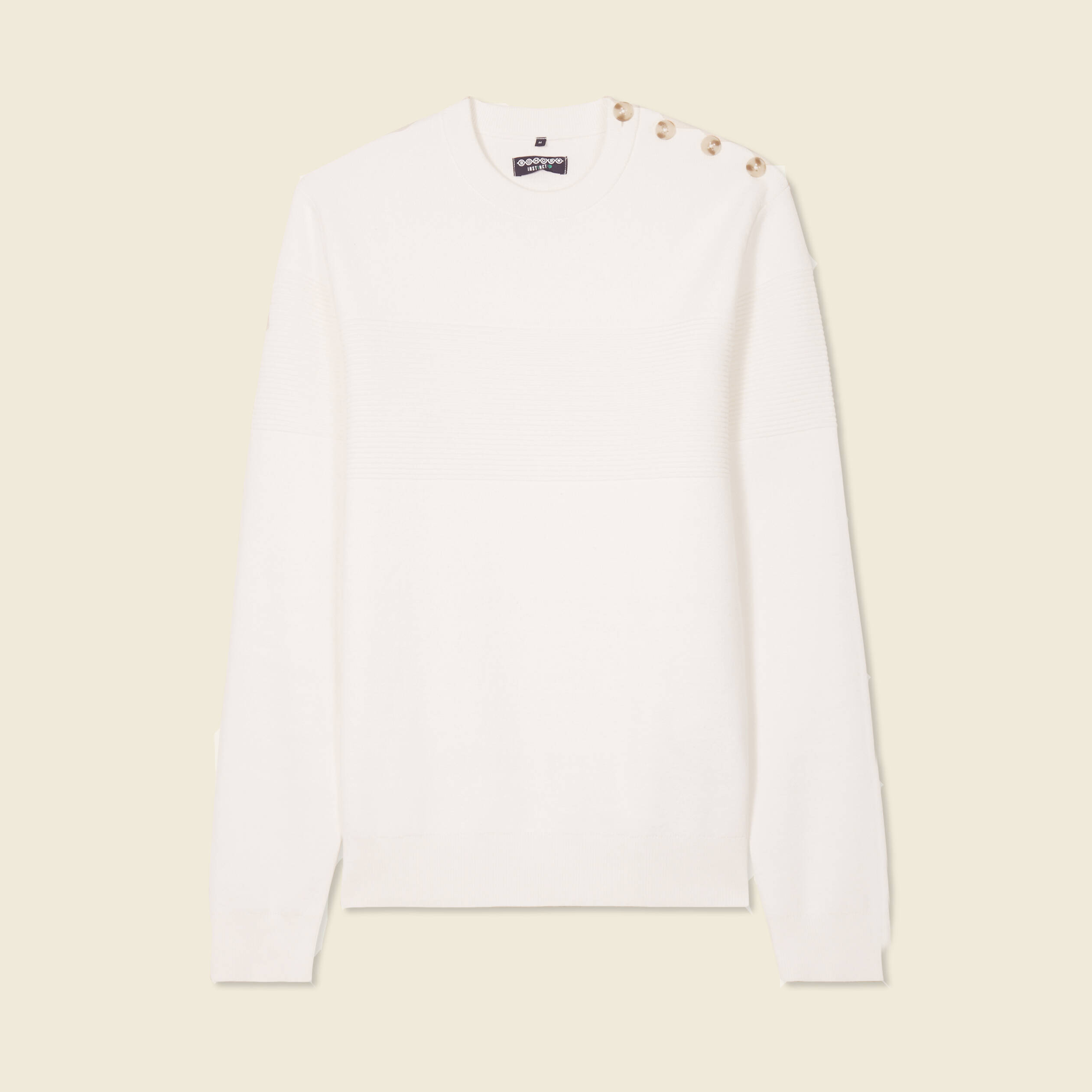 Pull manches longues col rond ecru homme