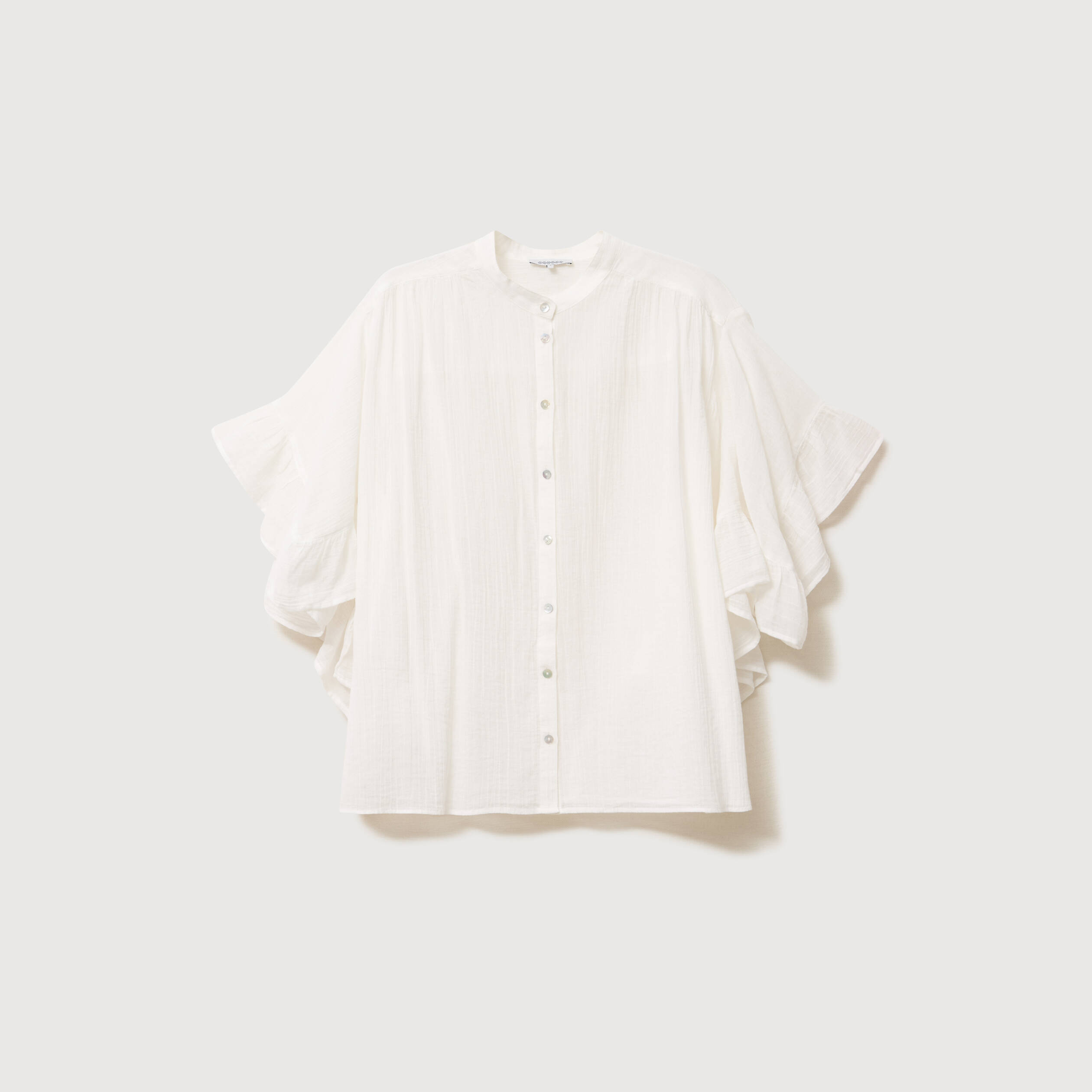 Blouse boyfriend manches coude en coton ecru femme
