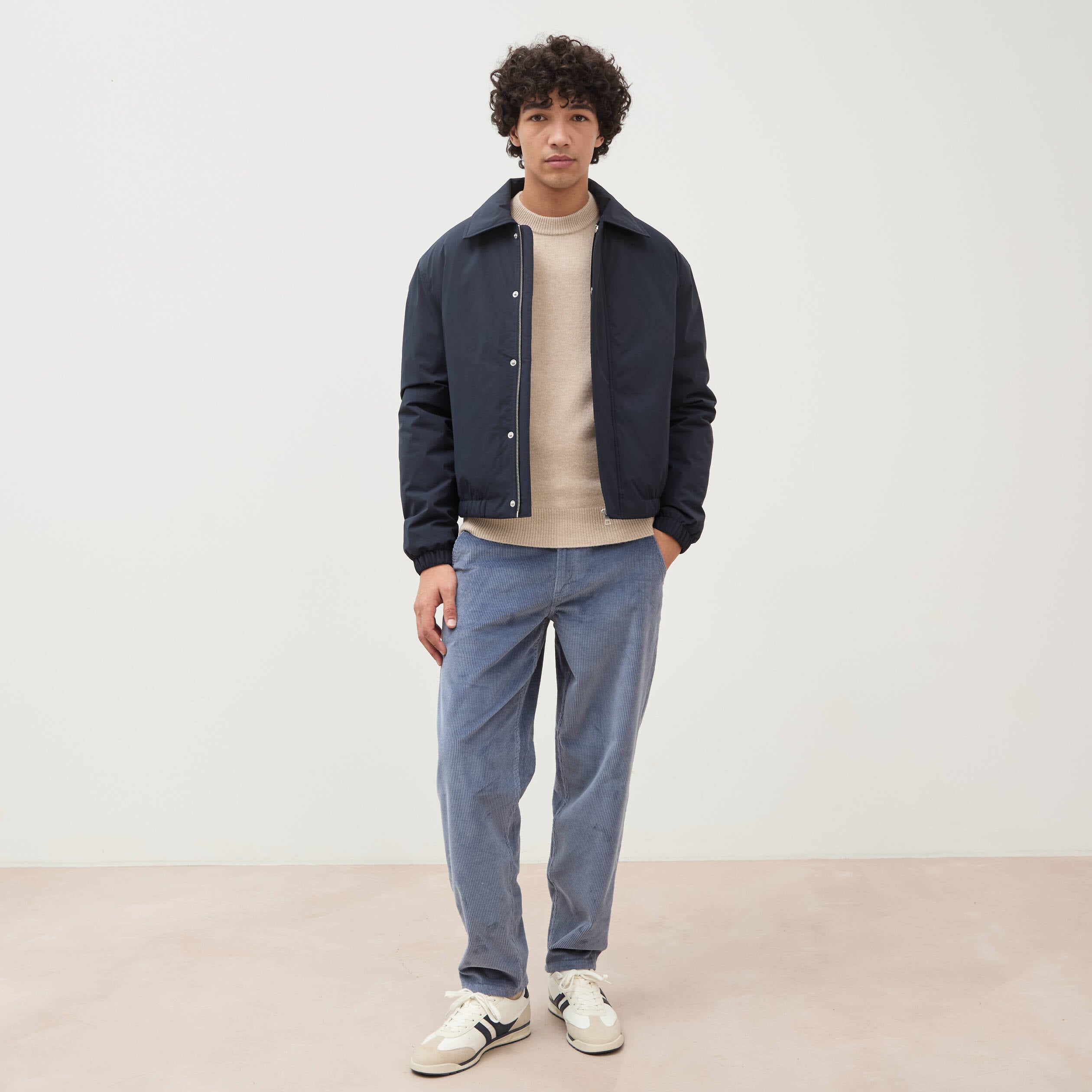 Pull droit col rond manches longues sable homme