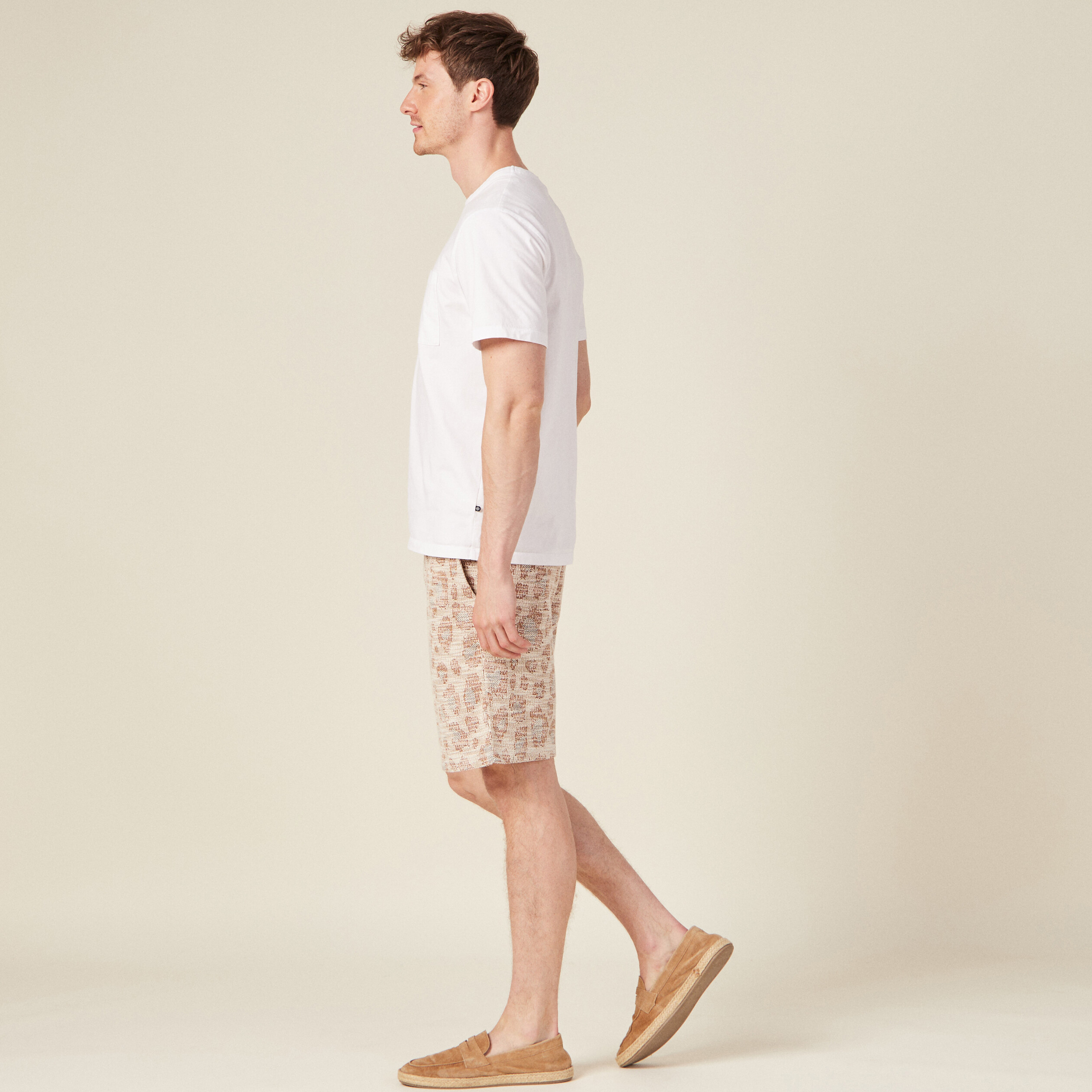 Bermuda droit taille nouée beige homme