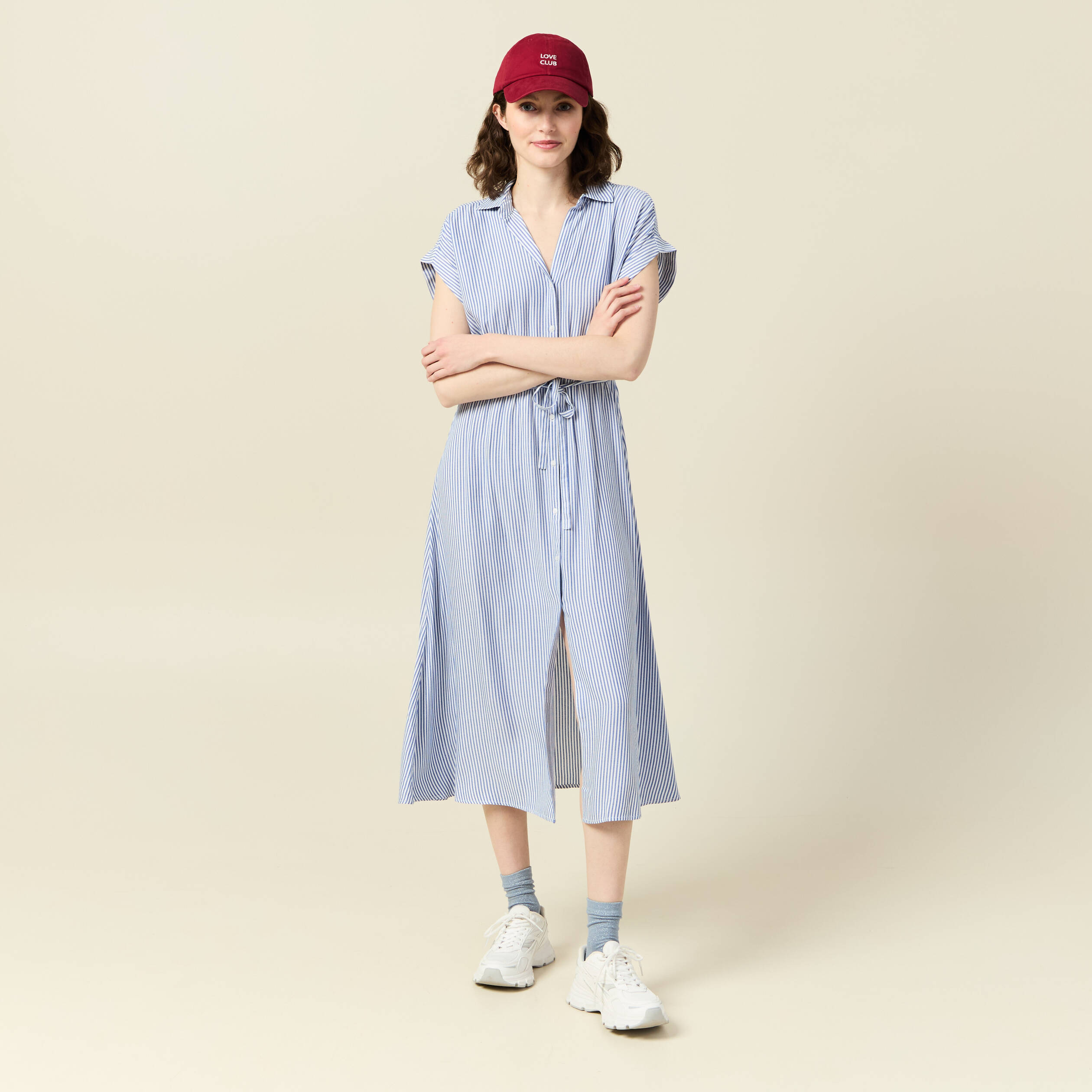 robe longue evasee ceinturee ecru femme Robe longue évasée ceinturée ecru femme