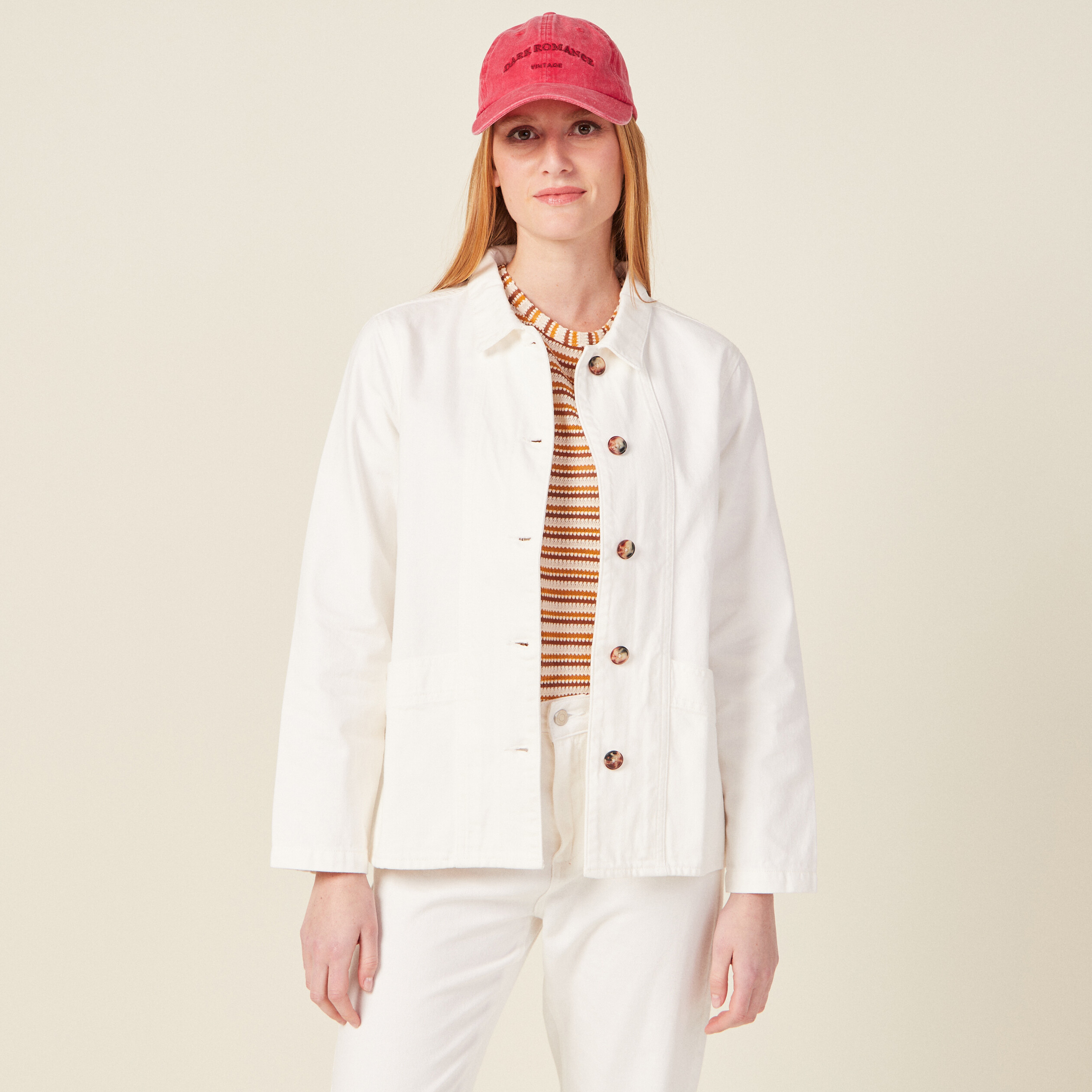 Surchemise droite boutonnée ecru femme