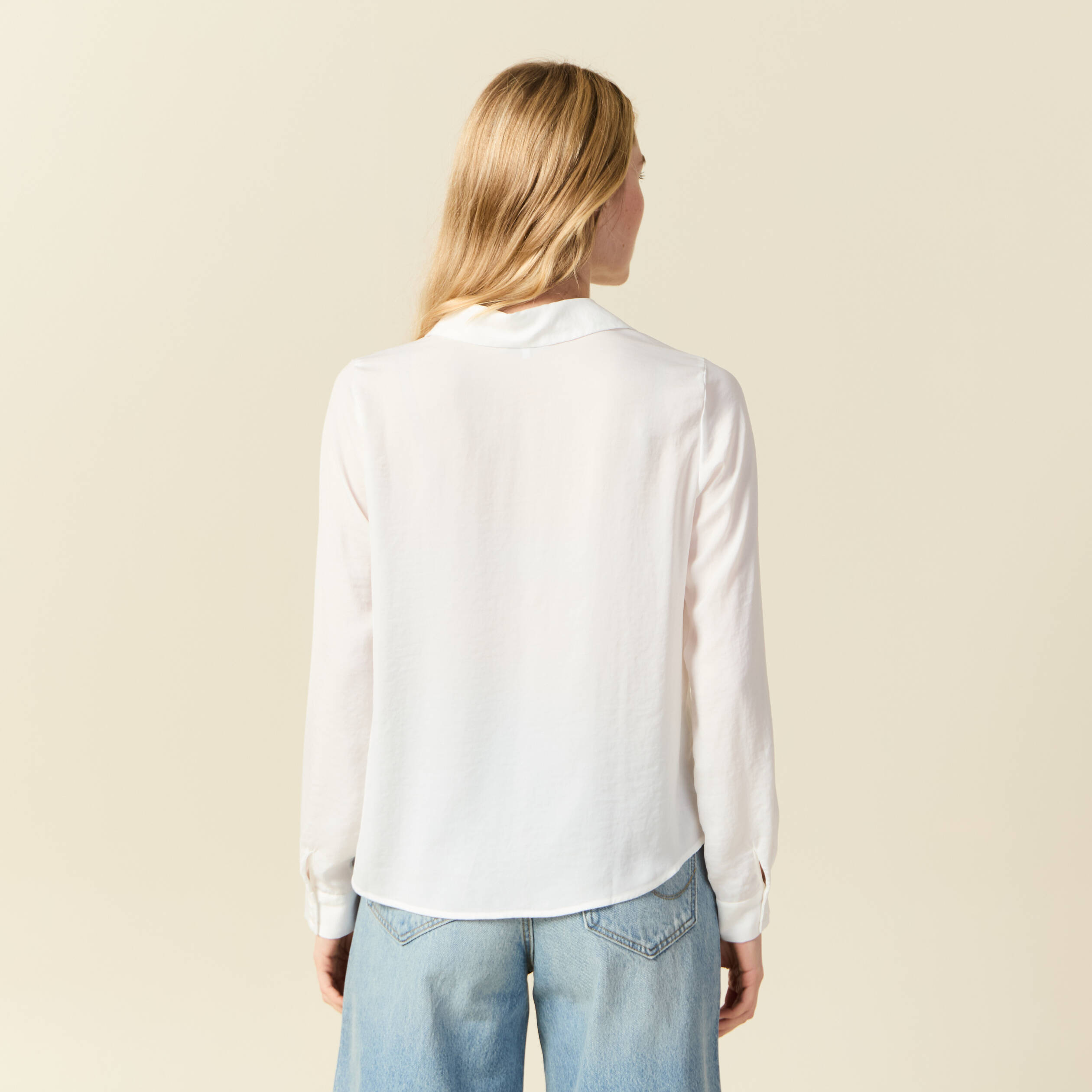 chemise manches longues satin ecru femme Chemise manches longues satin ecru femme