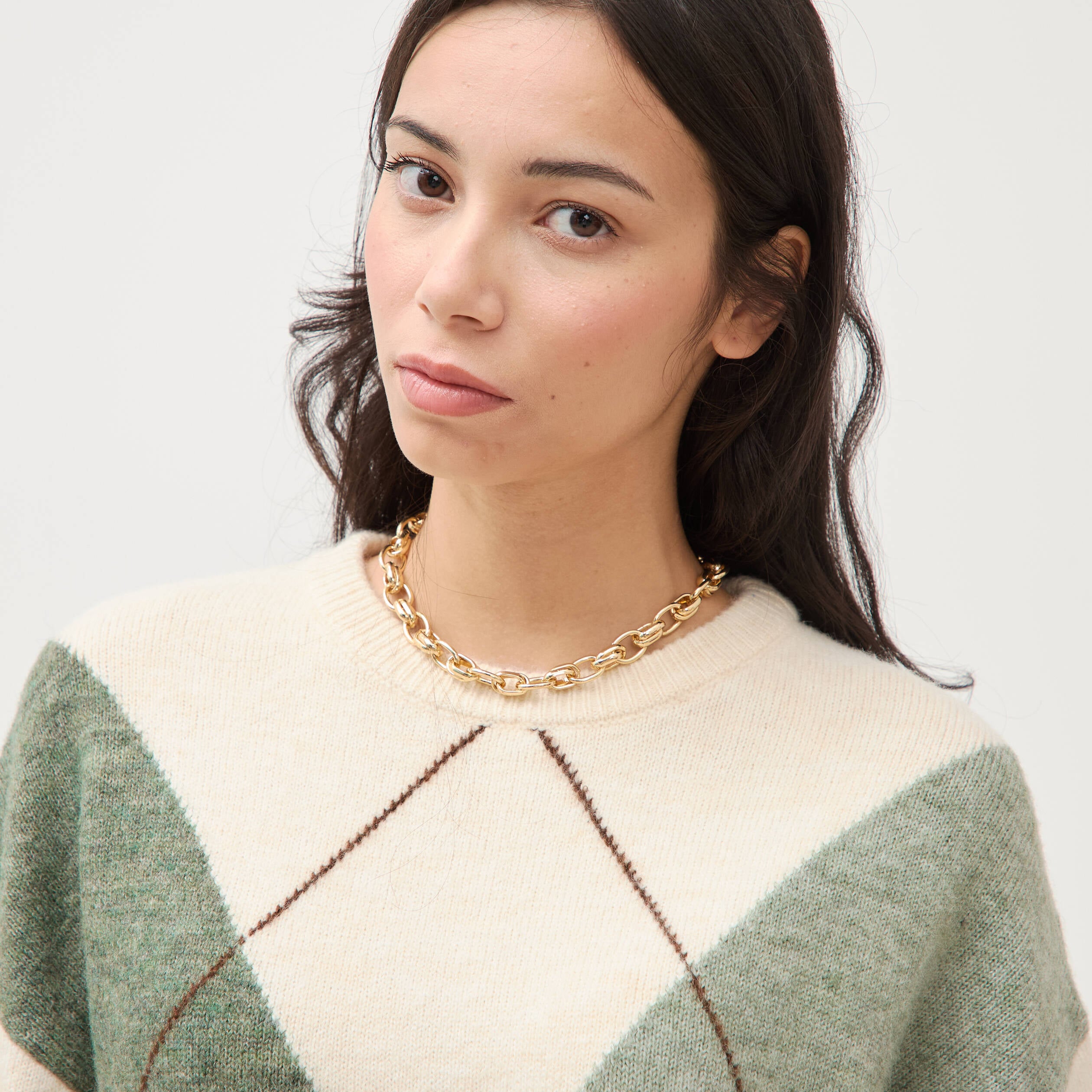 Pull col rond manches longues vert pastel femme