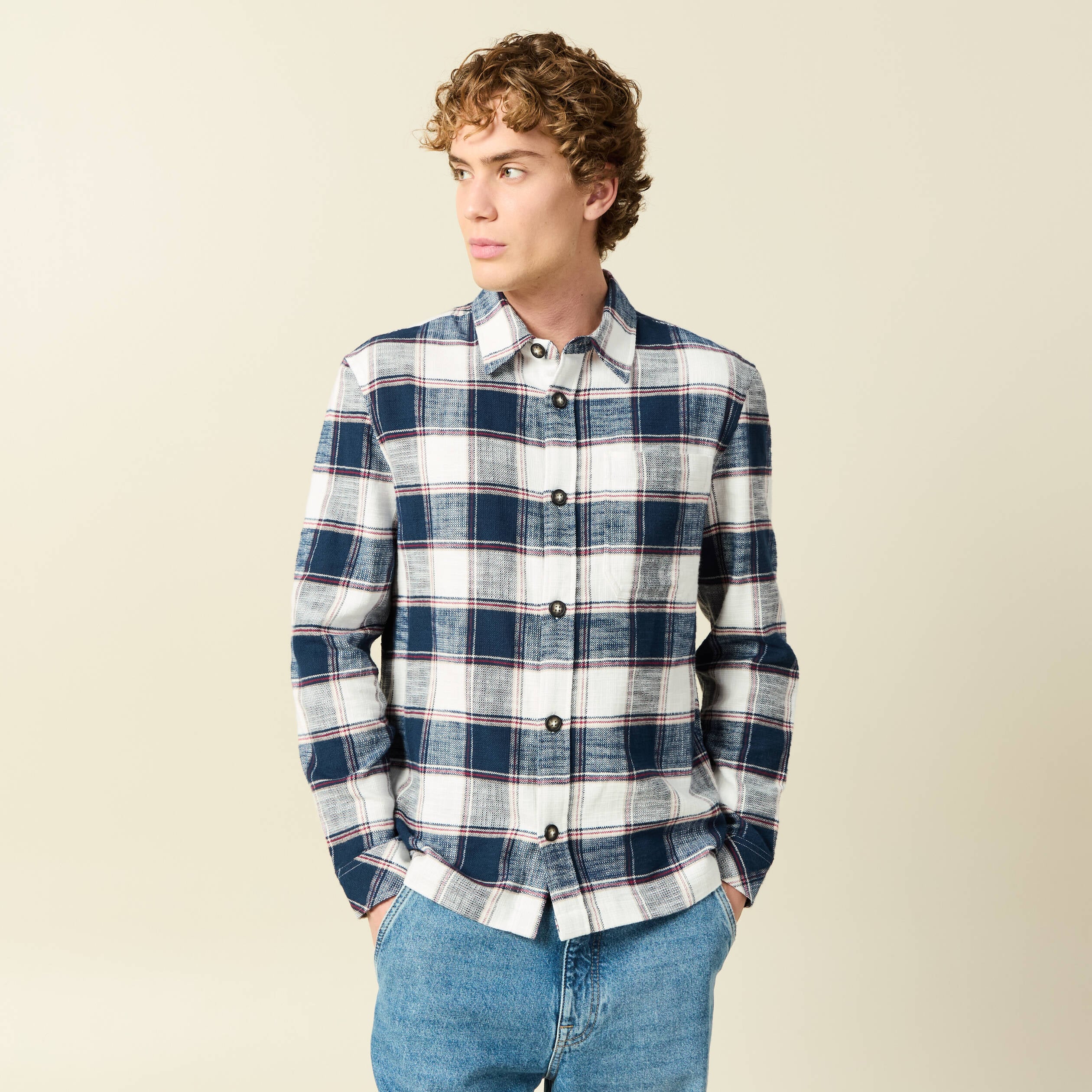 Surchemise en coton manches longues bleu marine homme